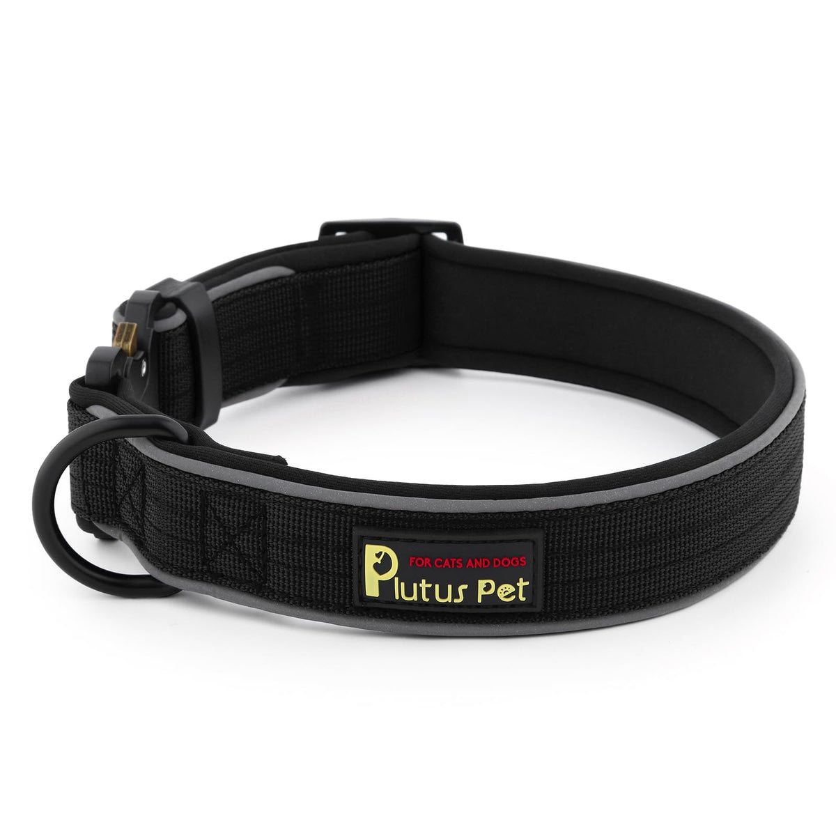 PLUTUS PET collar táctico con reflectividad para paseos nocturnos seguros.
