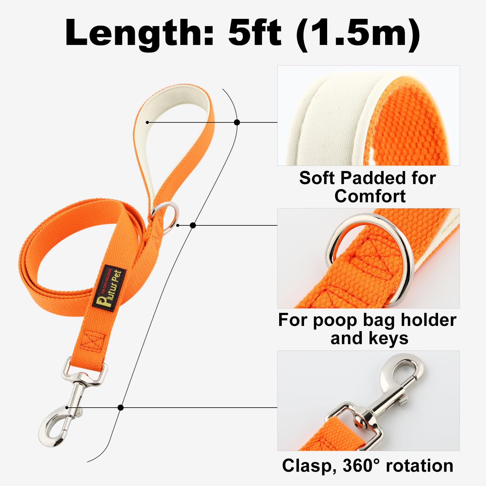 Correa Plutus Pet de 5 ft (150 cm) para paseos equilibrados.