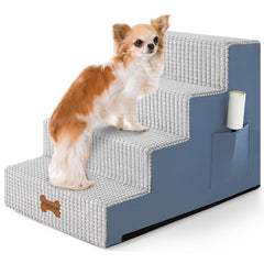 POCBLUE escalones para perro con cuatro pasos y acceso cómodo a cama.