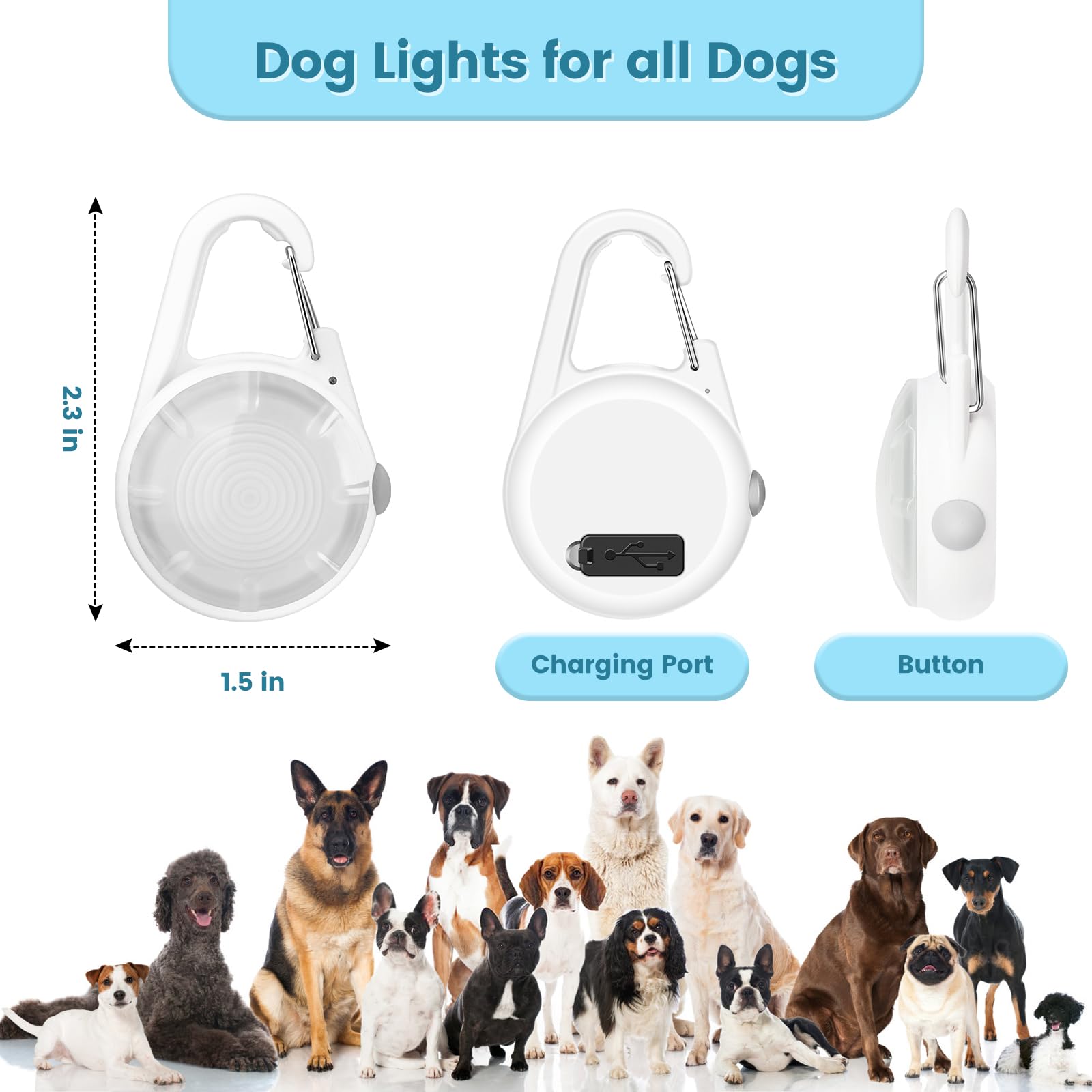 POEEY batería recargable para luz de perro, ahorro de baterías
