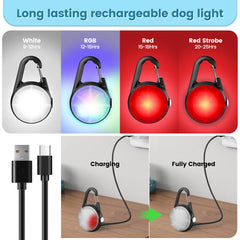 POEEY luz para perros con clip, cuatro modos para diferentes situaciones.