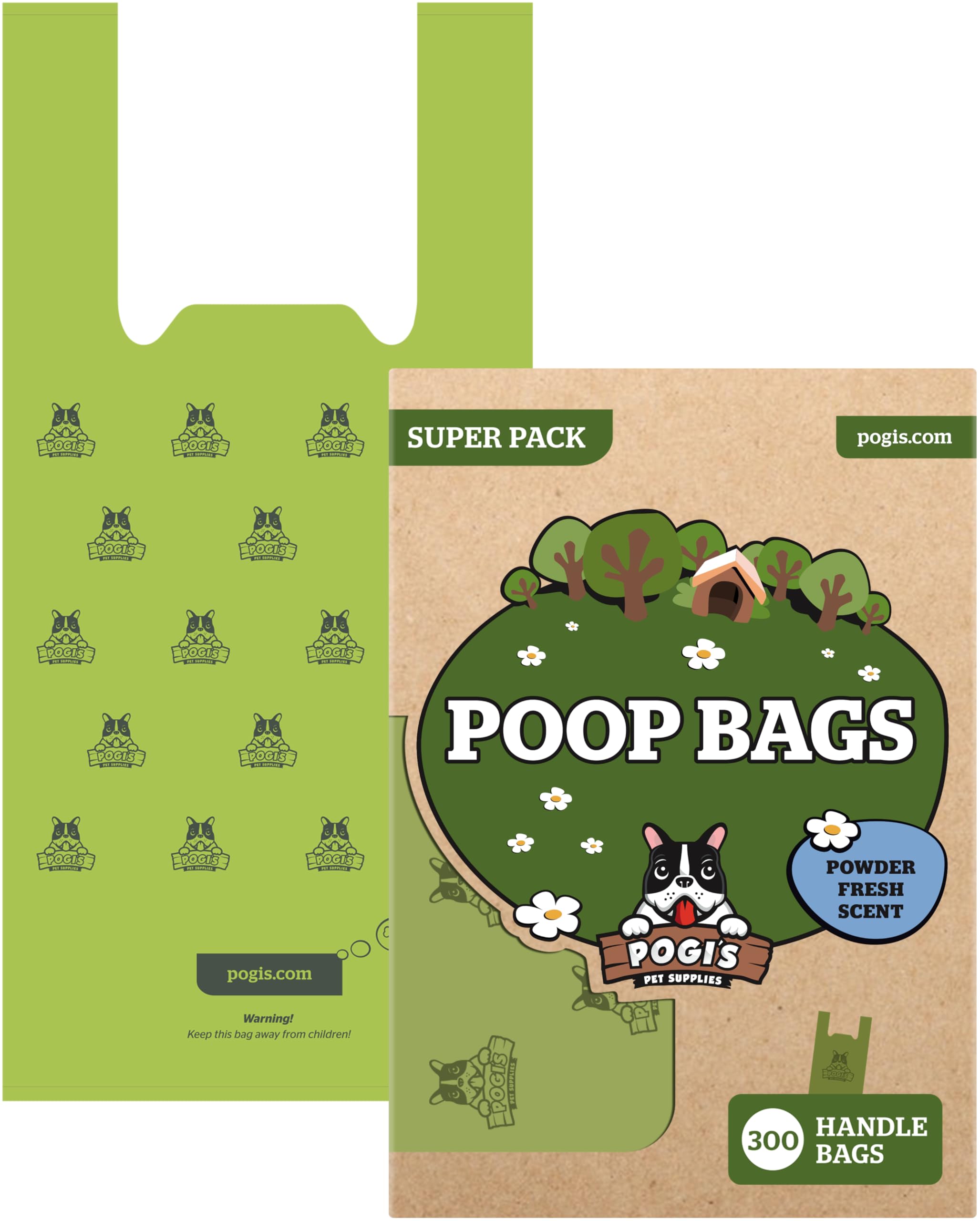 Pogi’s bolsas para excrementos de perros con asas extra gruesas para mayor resistencia.