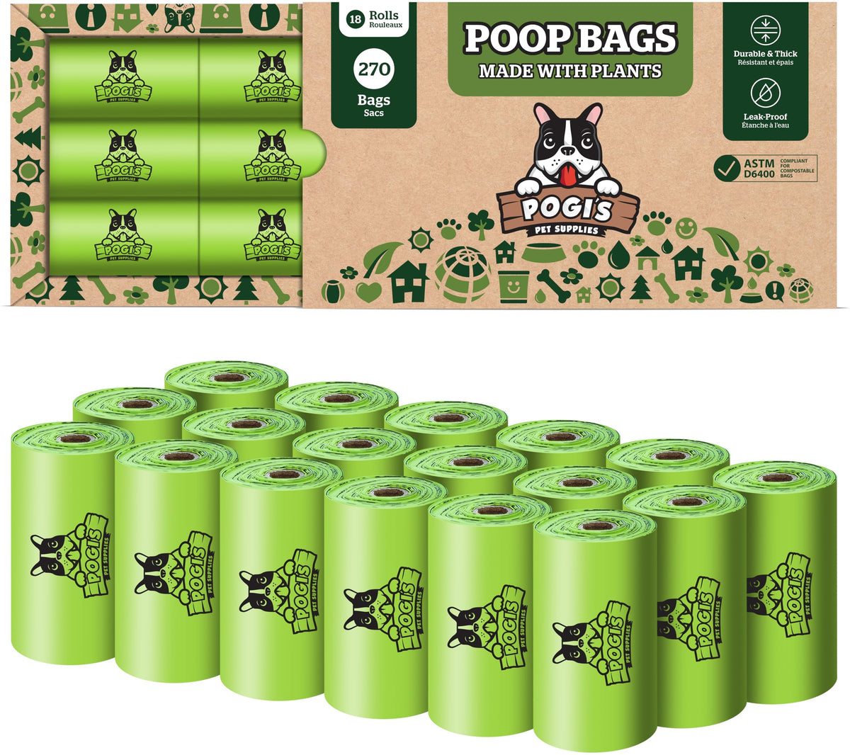 Bolsas Pogis en rollos, compostables y fáciles de llevar durante paseos.