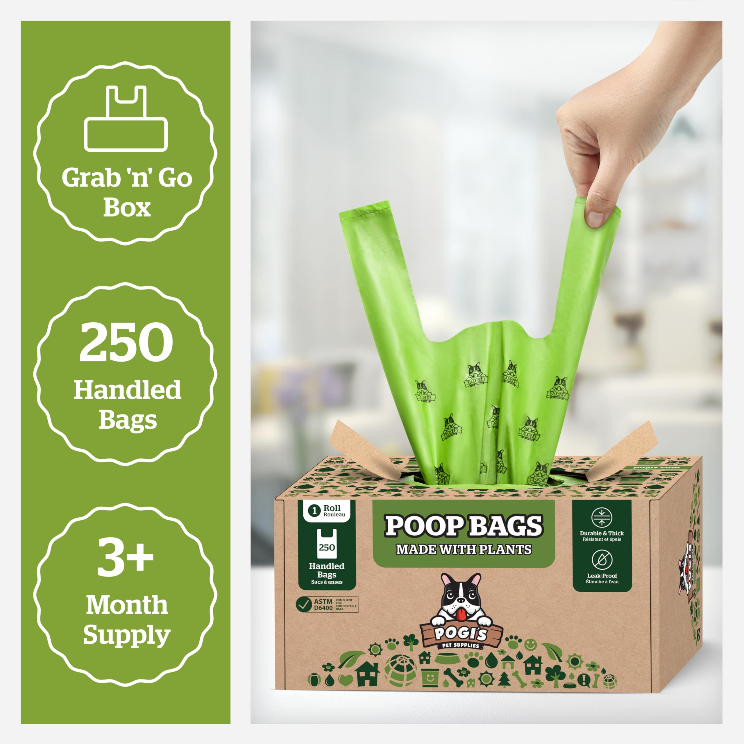 Pogi's bolsas resistentes a fugas para una limpieza rápida y segura.