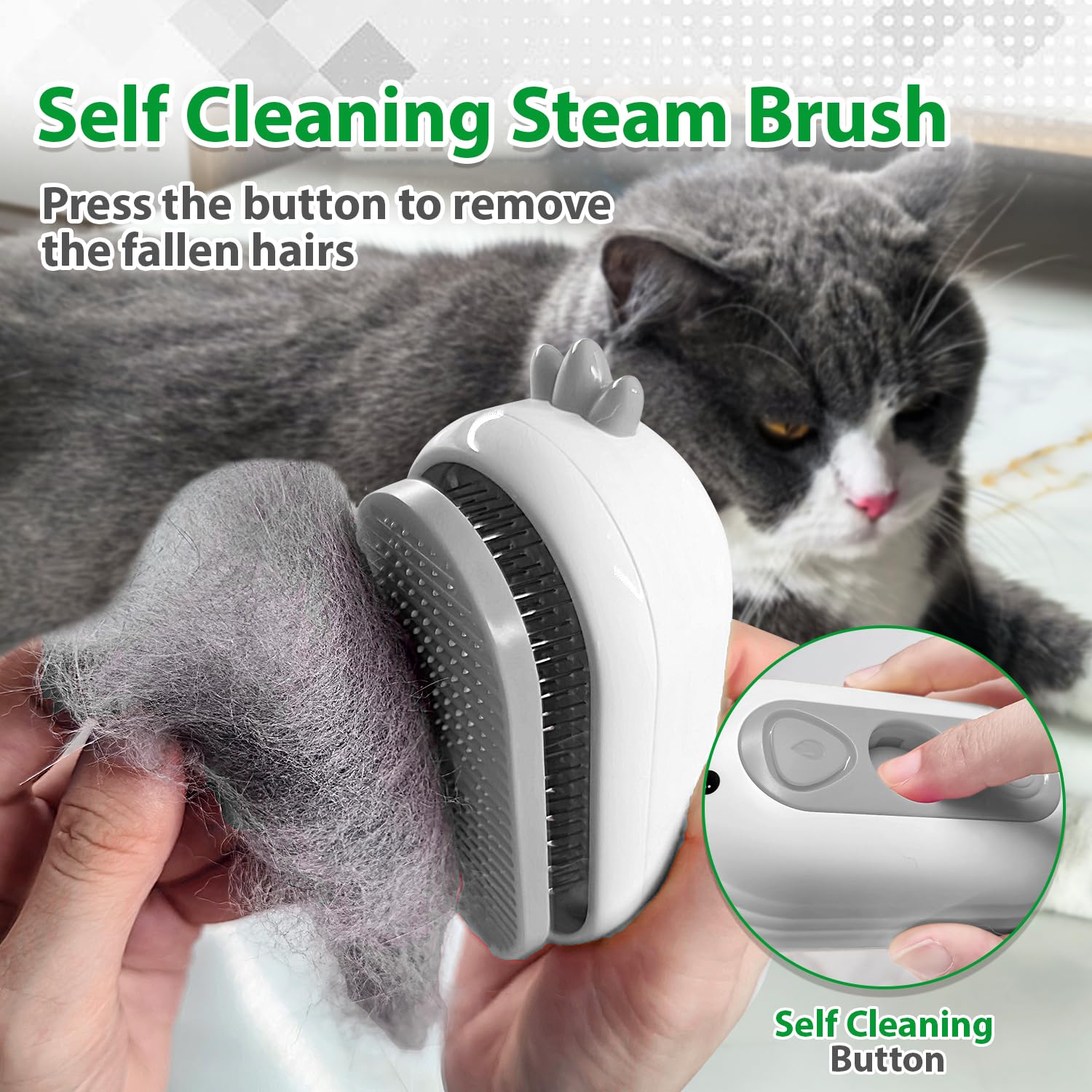 POIIOPY Cat Steam Brush con auto limpieza para retirar pelos con facilidad.