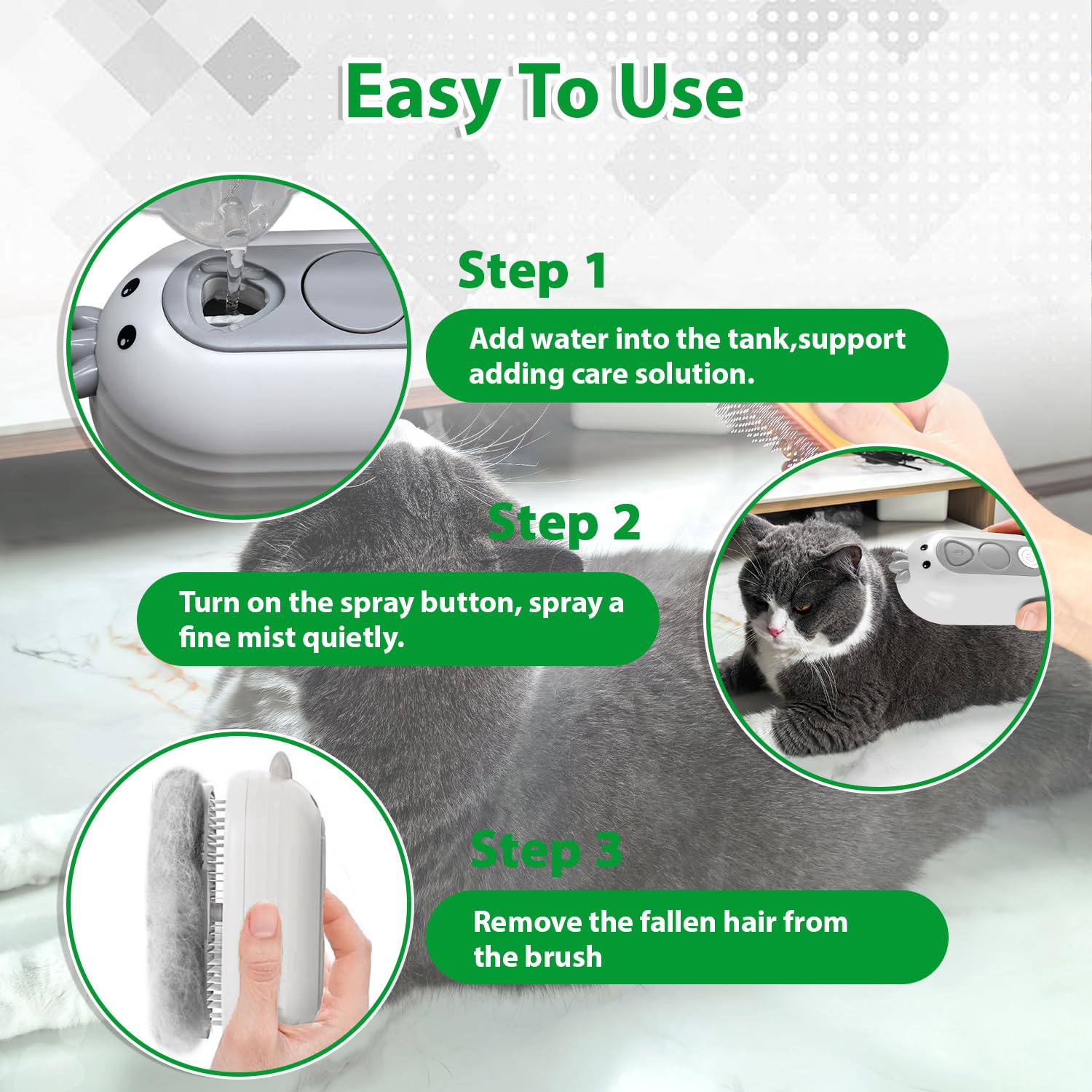 POIIOPY Cat Steam Brush diseño ergonómico para sesiones de grooming cómodas.