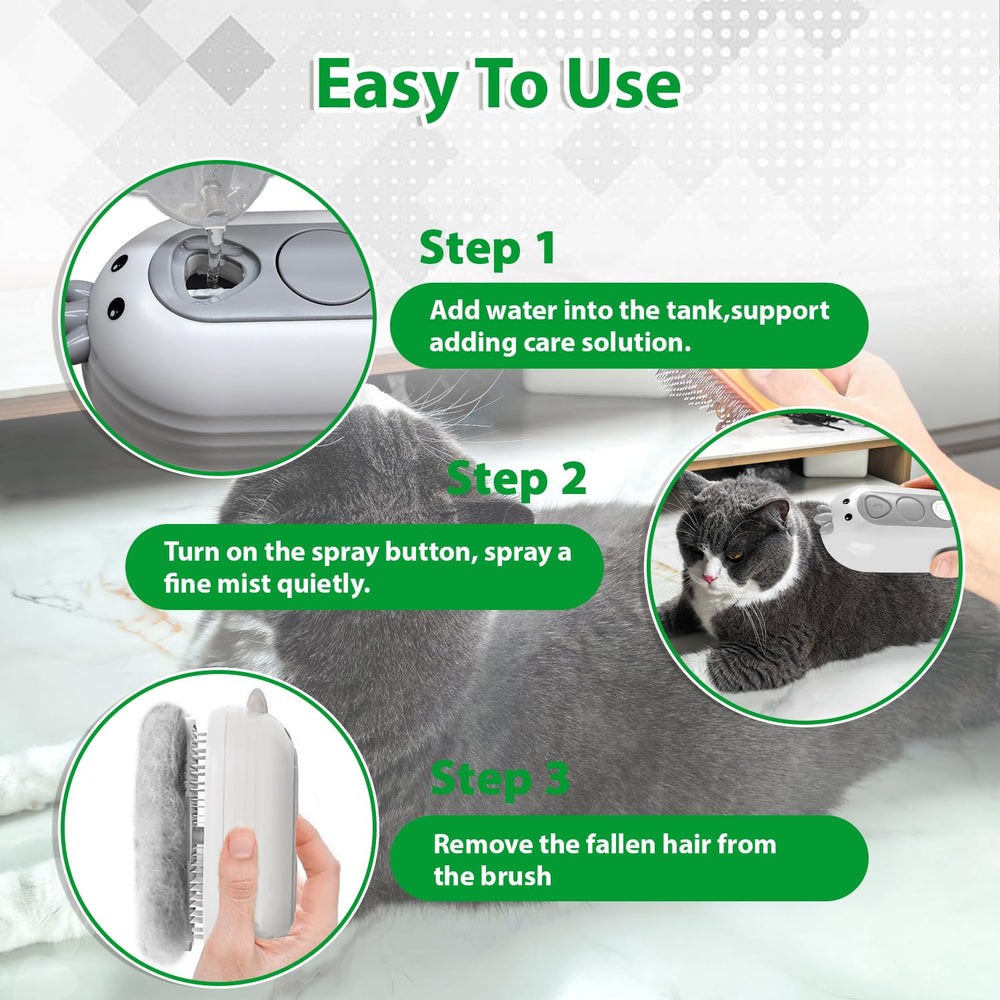 POIIOPY Cat Steam Brush diseño ergonómico para sesiones de grooming cómodas.