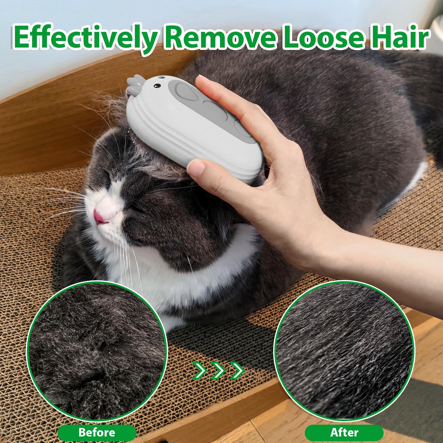 POIIOPY Cat Steam Brush resultados suaves sin necesidad de baño.