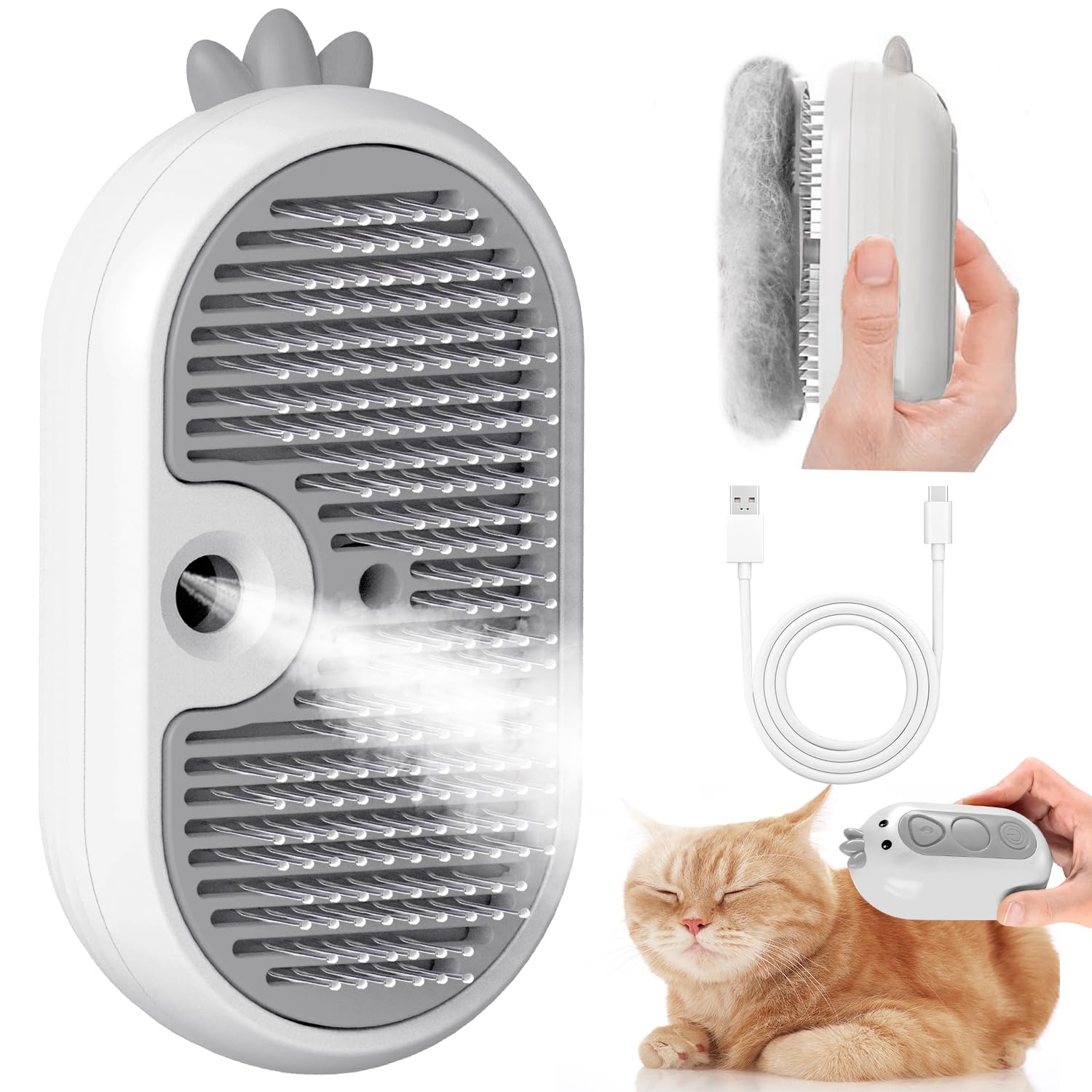 POIIOPY Cat Steam Brush en uso diario para un pelaje limpio y cuidado.