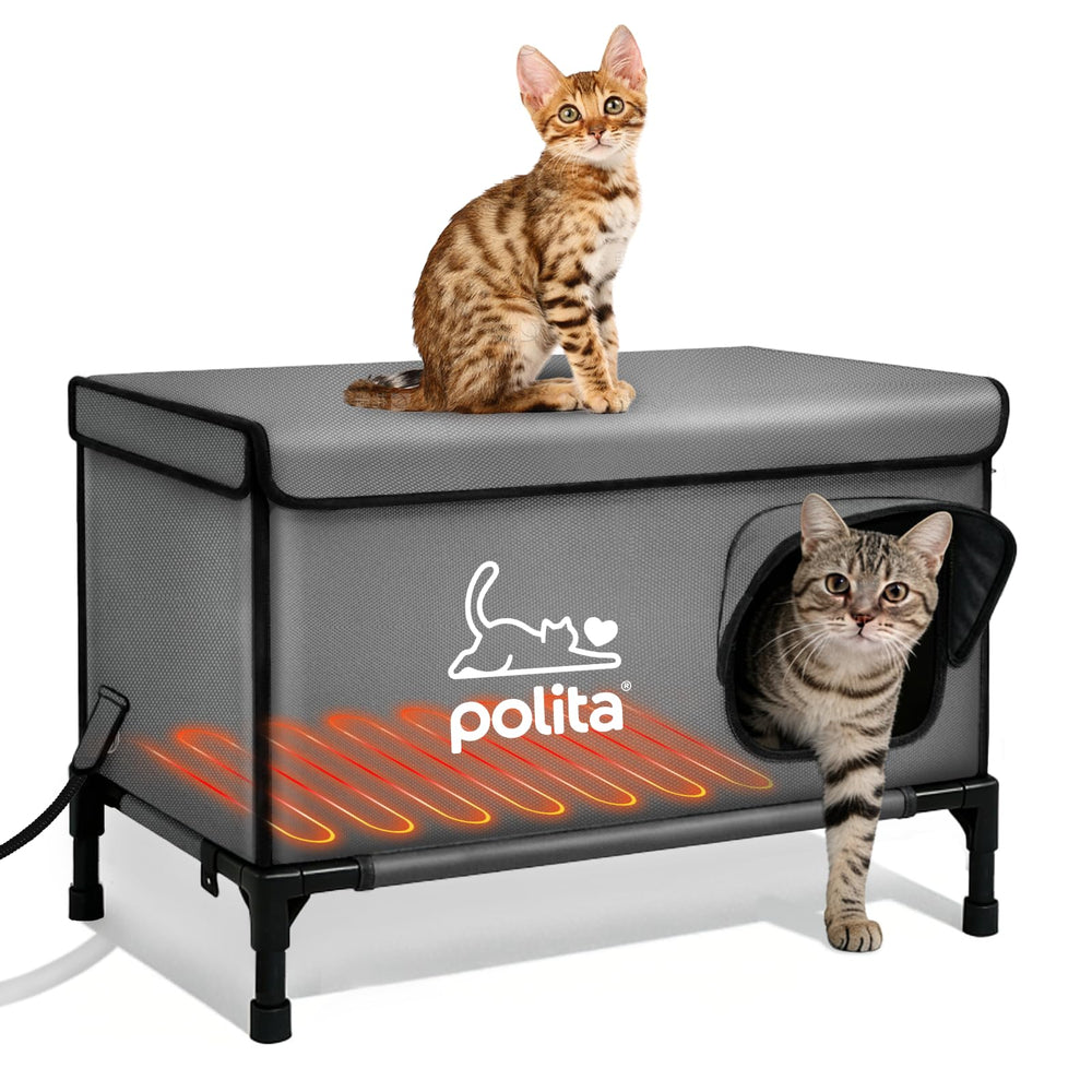 Polita casa-gatos-caliente-indestructible, exterior resistente para uso al aire libre.