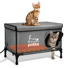 Polita casa-gatos-caliente-indestructible, exterior resistente para uso al aire libre.