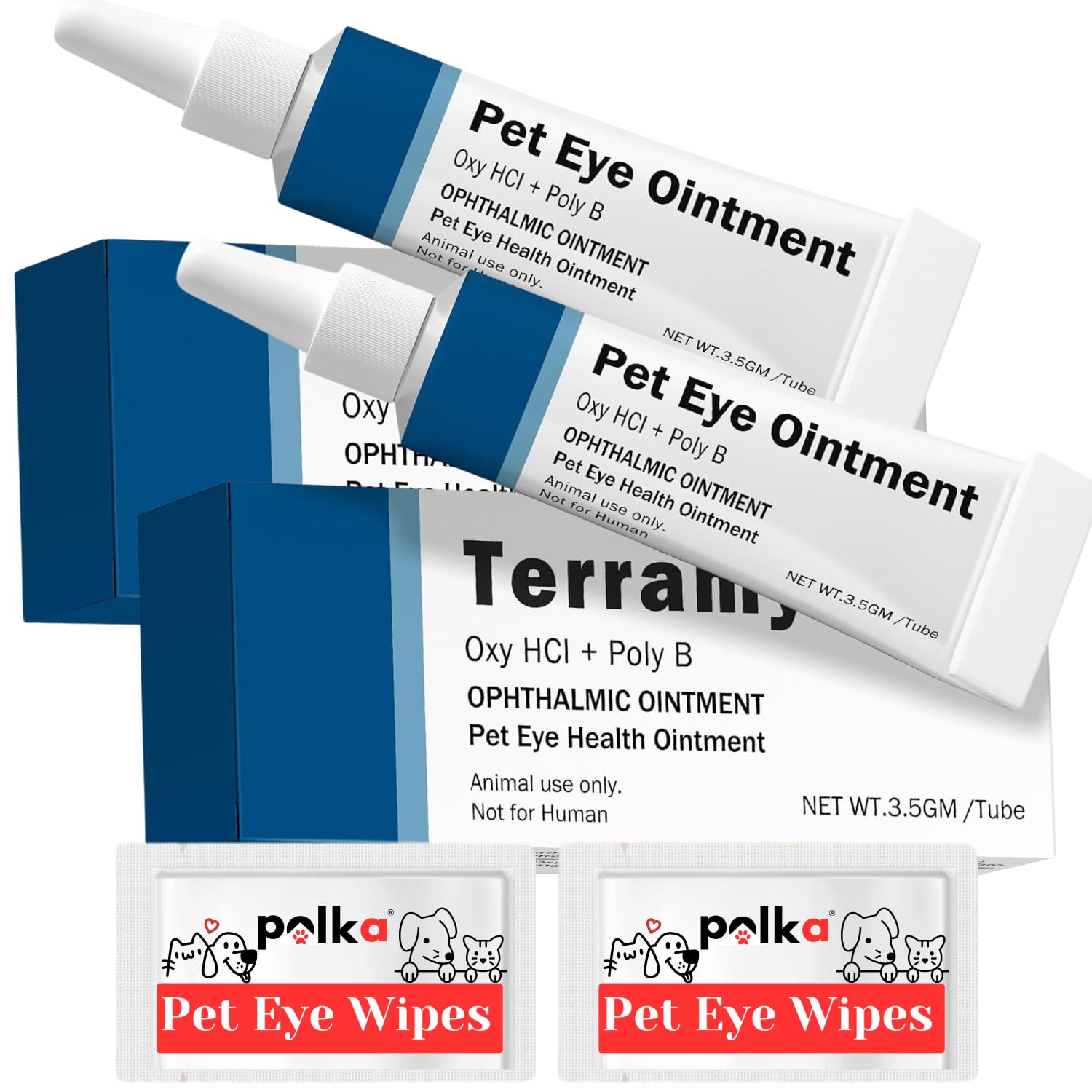 POLKA Terramypol: tubo frontal para cuidado ocular diario en mascotas.