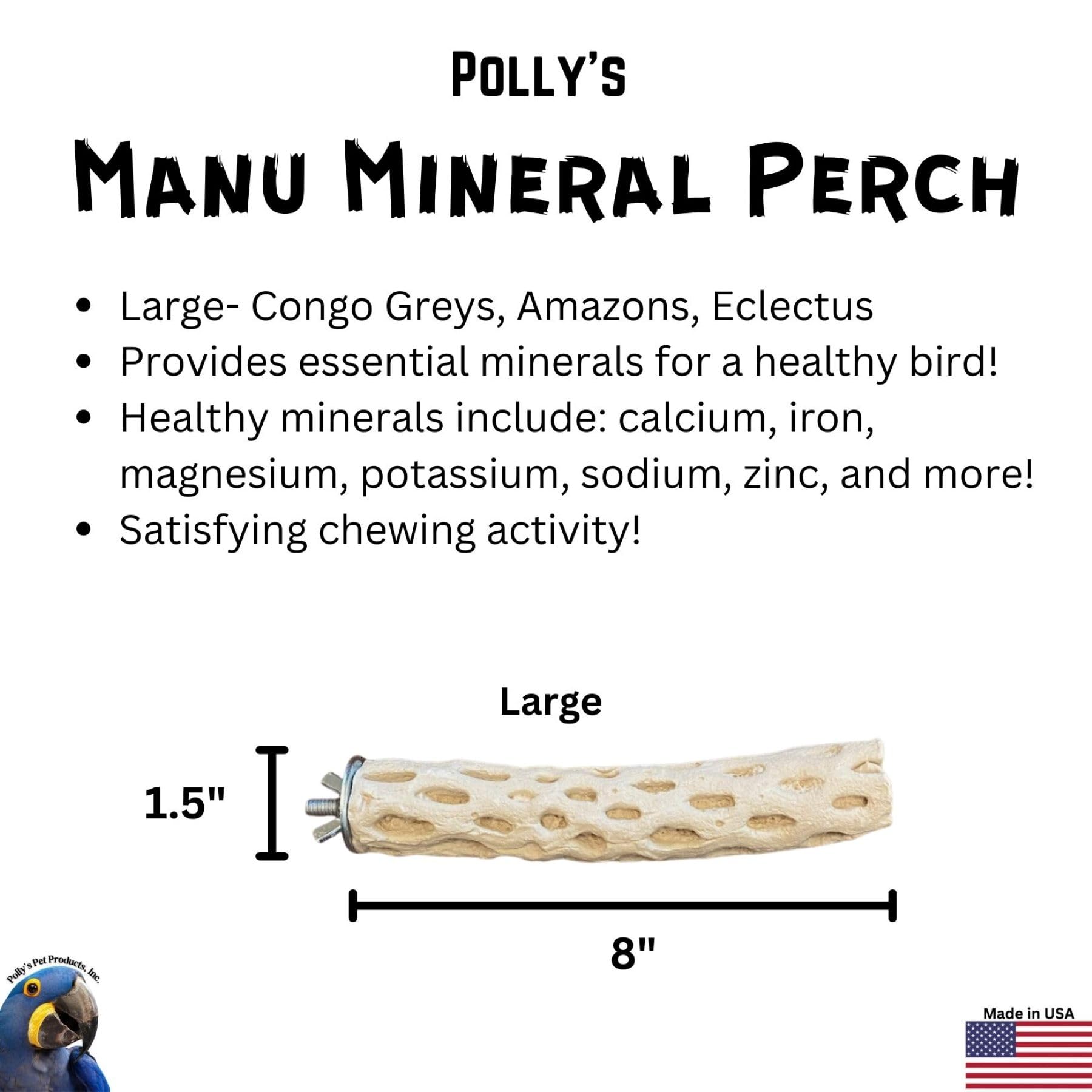 Polly's Manu Mineral Perch: tamaño grande ideal para loros y amazones.