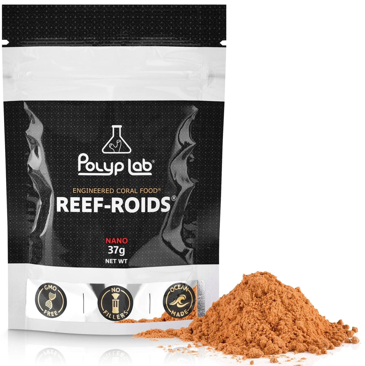 Polyp Lab Nano Reef-Roids se vierte desde la botella para alimentar corales con facilidad