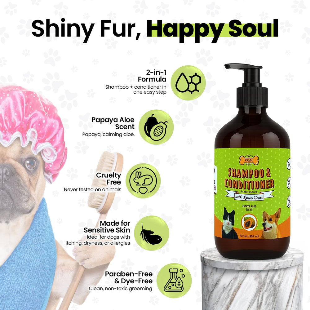 POM-PETS champú para gatos, cuidado suave y acondicionador en uno.