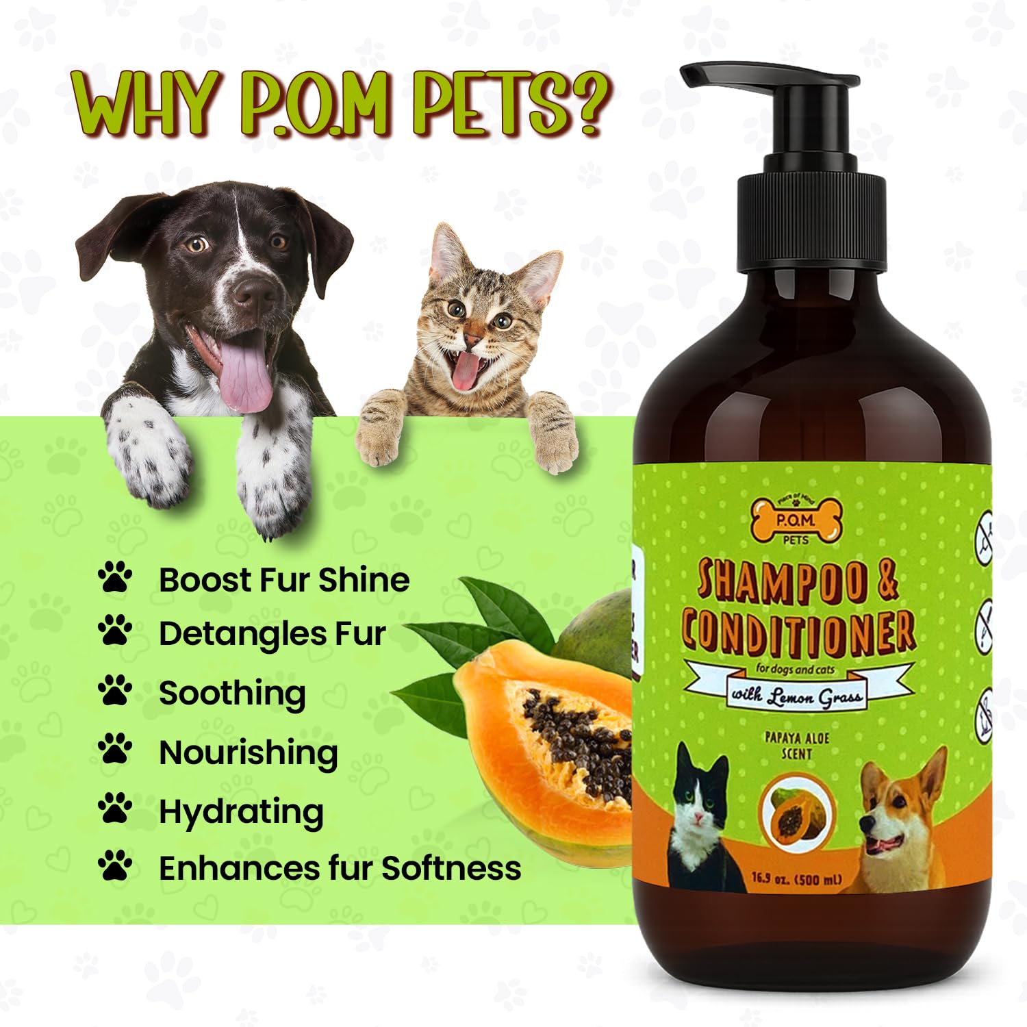 POM-PETS desenredante para perros, pelaje suave tras el baño.