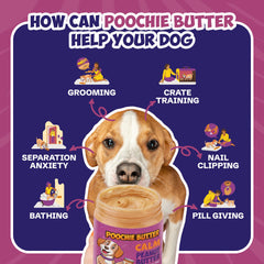 Poochie Butter Dilly's Calm, envase de 12 onzas para almacenamiento cómodo.
