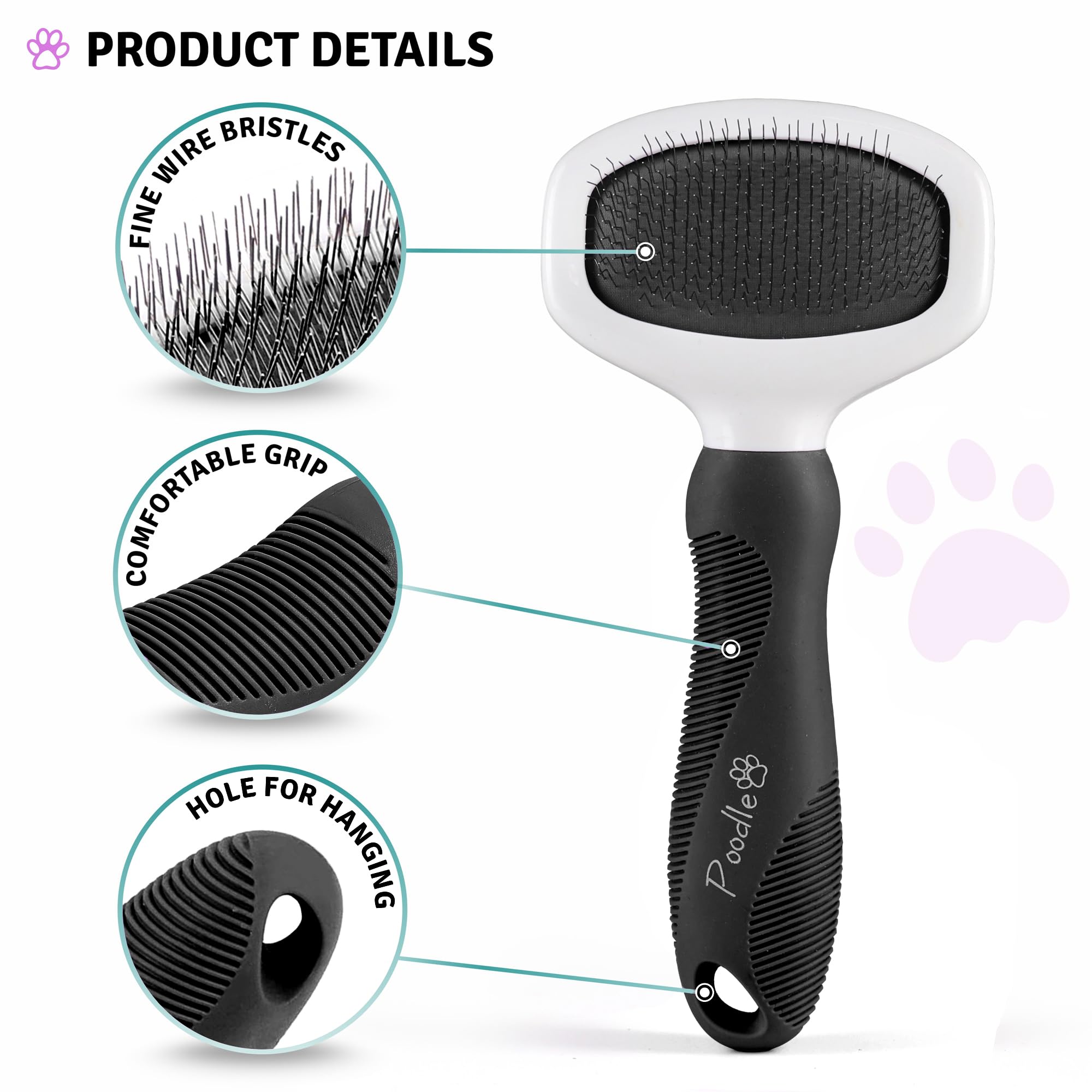POODLIE cepillo slicker para gatos suaviza nudos sin irritar la piel.