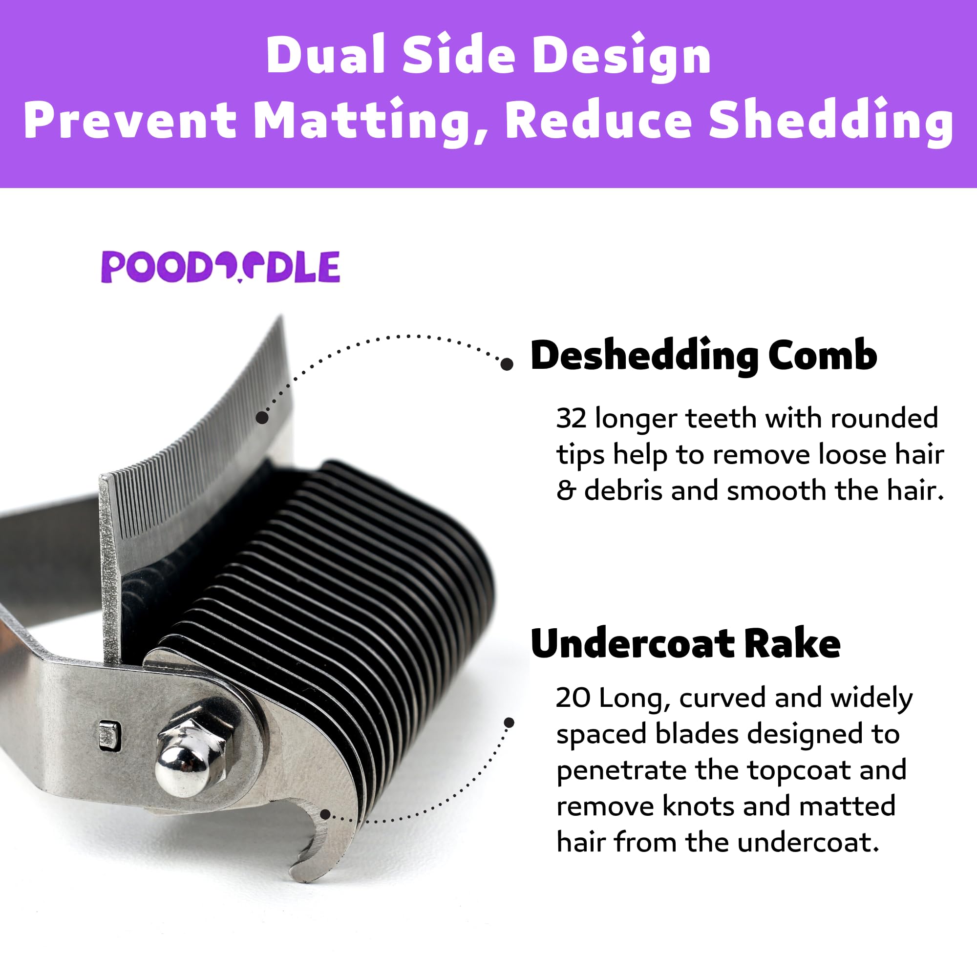 Poodoodle dientes redondeados para grooming suave sin irritación