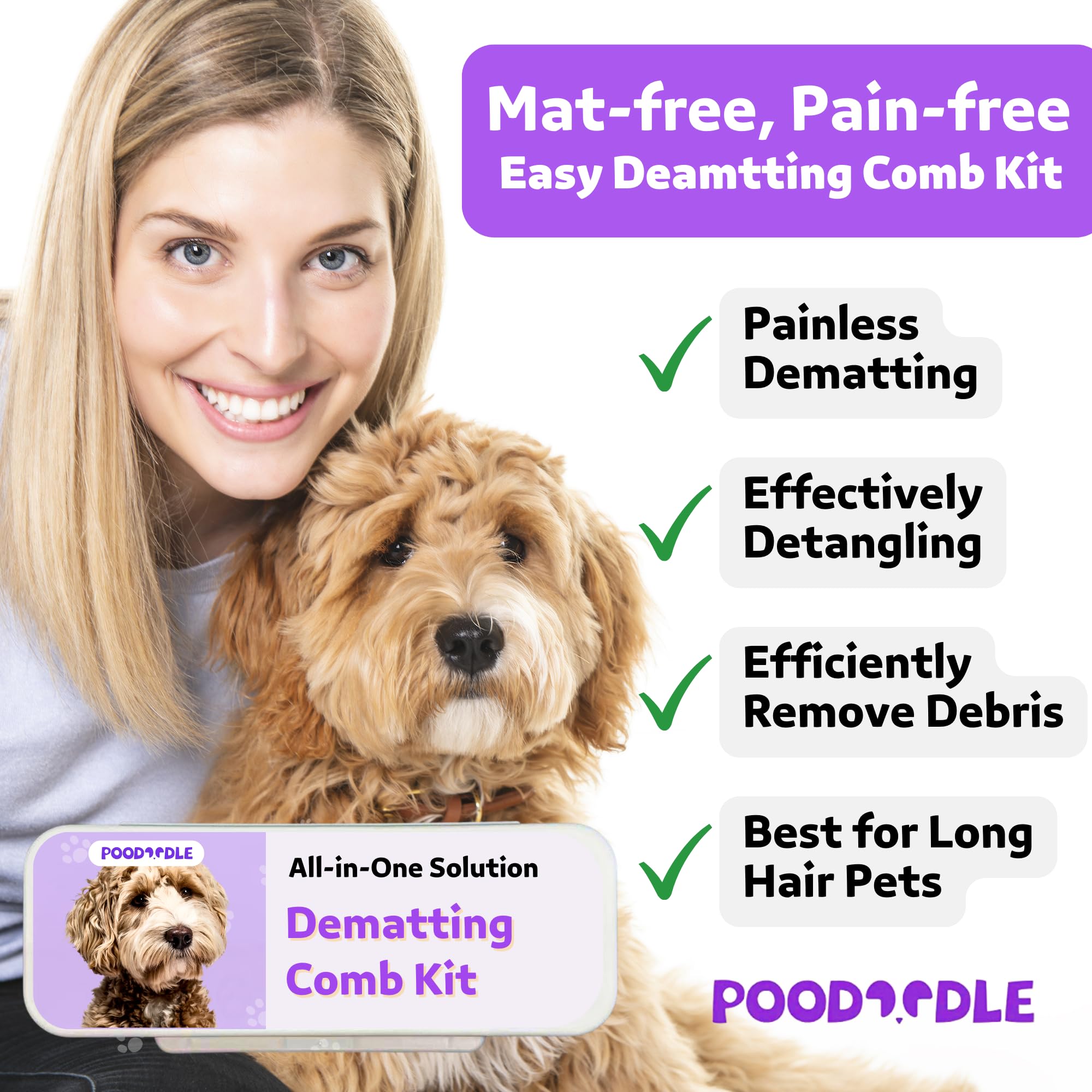 Peine doble de Poodoodle con dientes anchos y densos para retoques.
