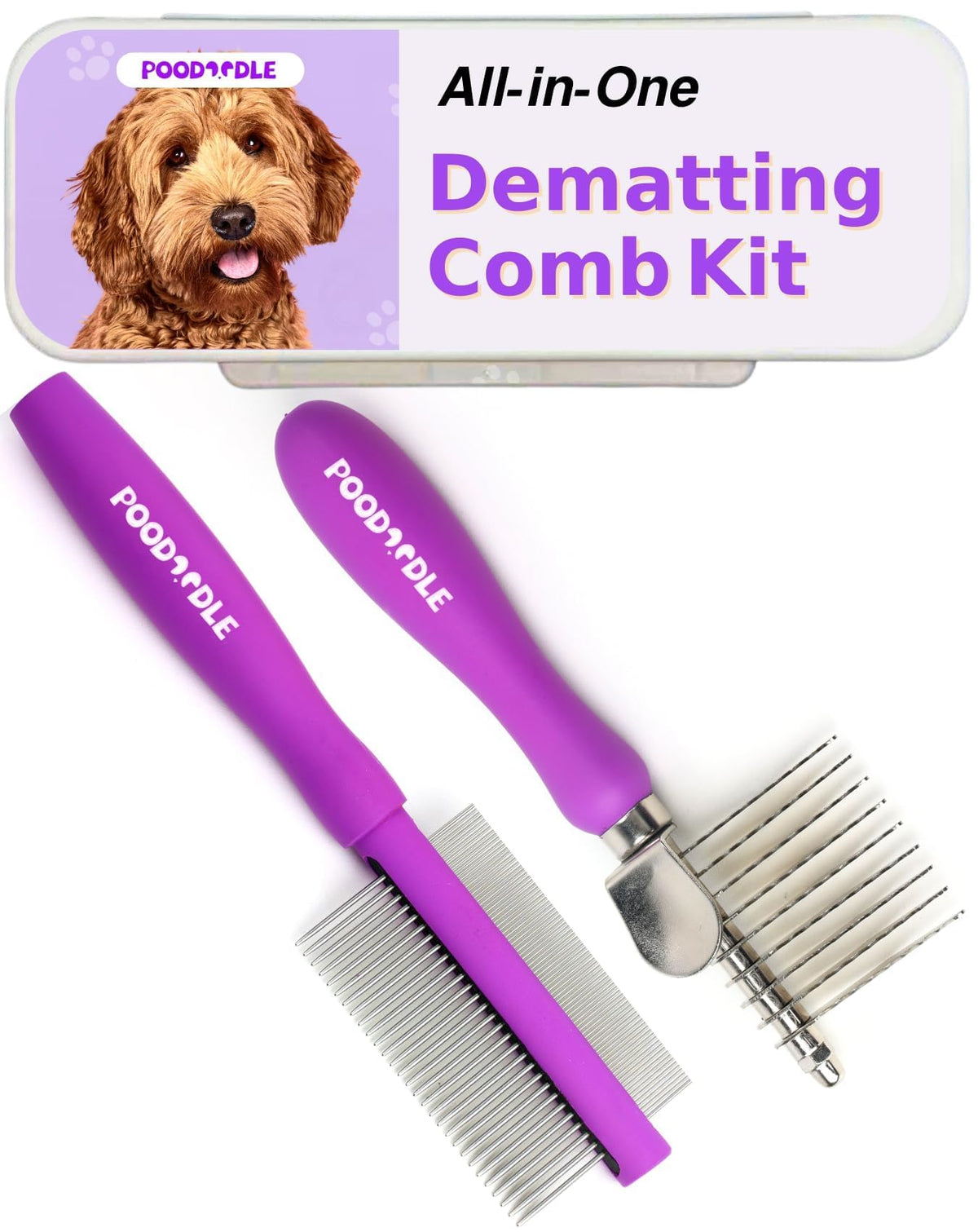 El rastrillo dematador Poodoodle con 9 dientes dentados para deshacer nudos.