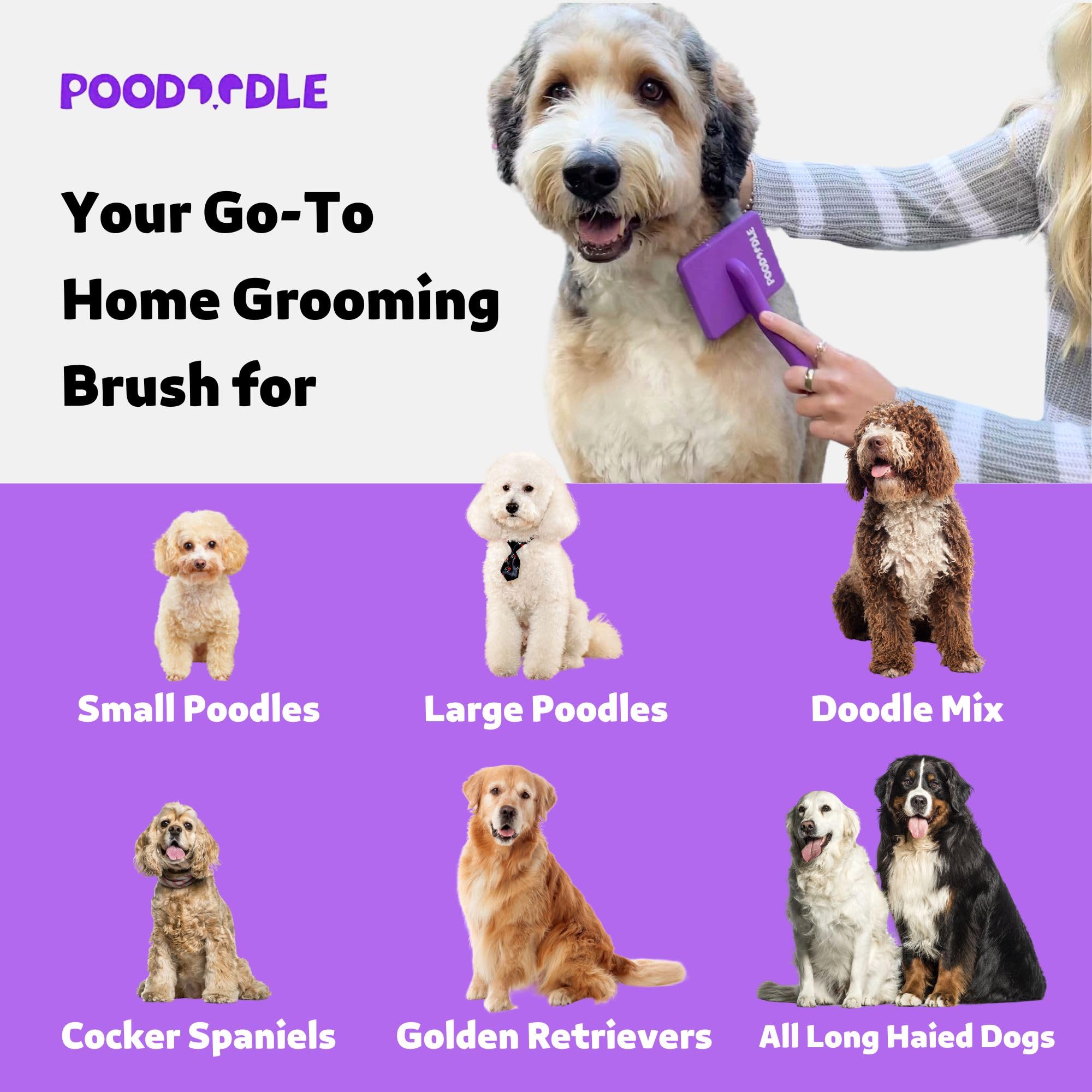 Pines largos de Poodoodle para desenredar nudos con facilidad.