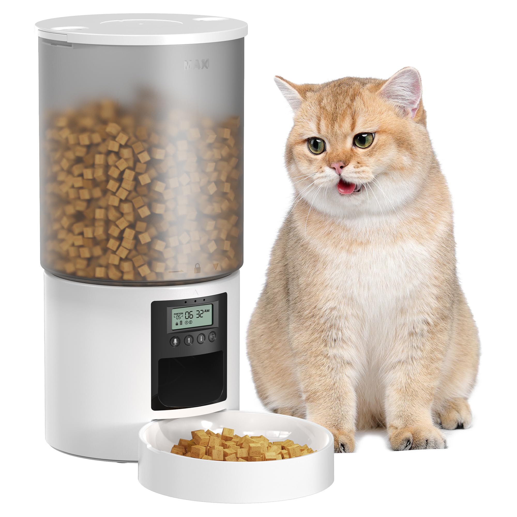 POOEKEN dispensador de alimento para gatos 6L, opción estable para alimentación regular.