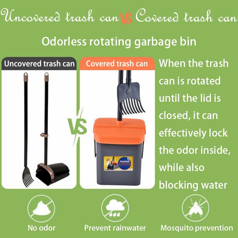 Pooper Scooper con 85 bolsas y caja giratoria para uso inmediato.