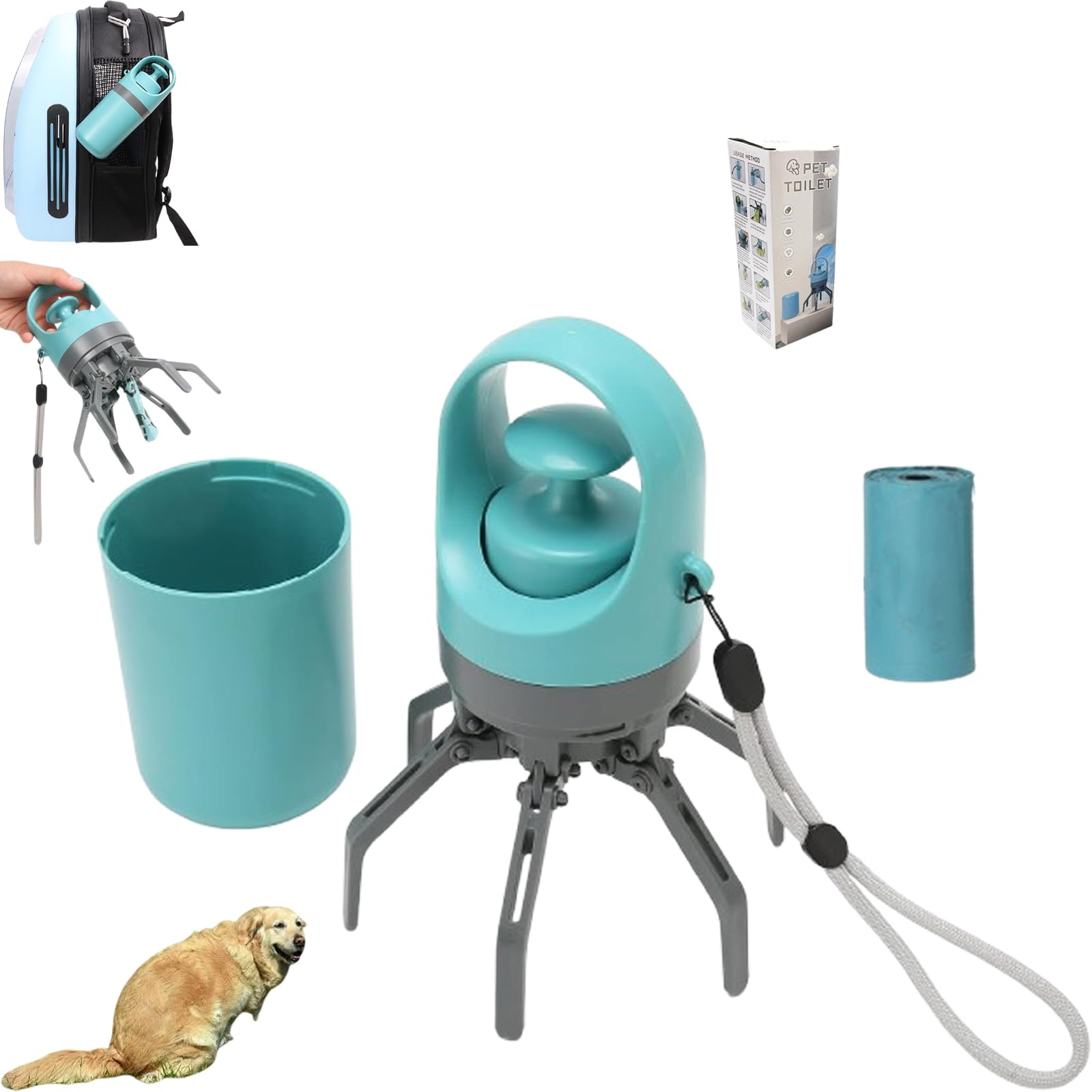 Recogedor portátil de excrementos para perros con dispensador de bolsas, cómodo durante los paseos.