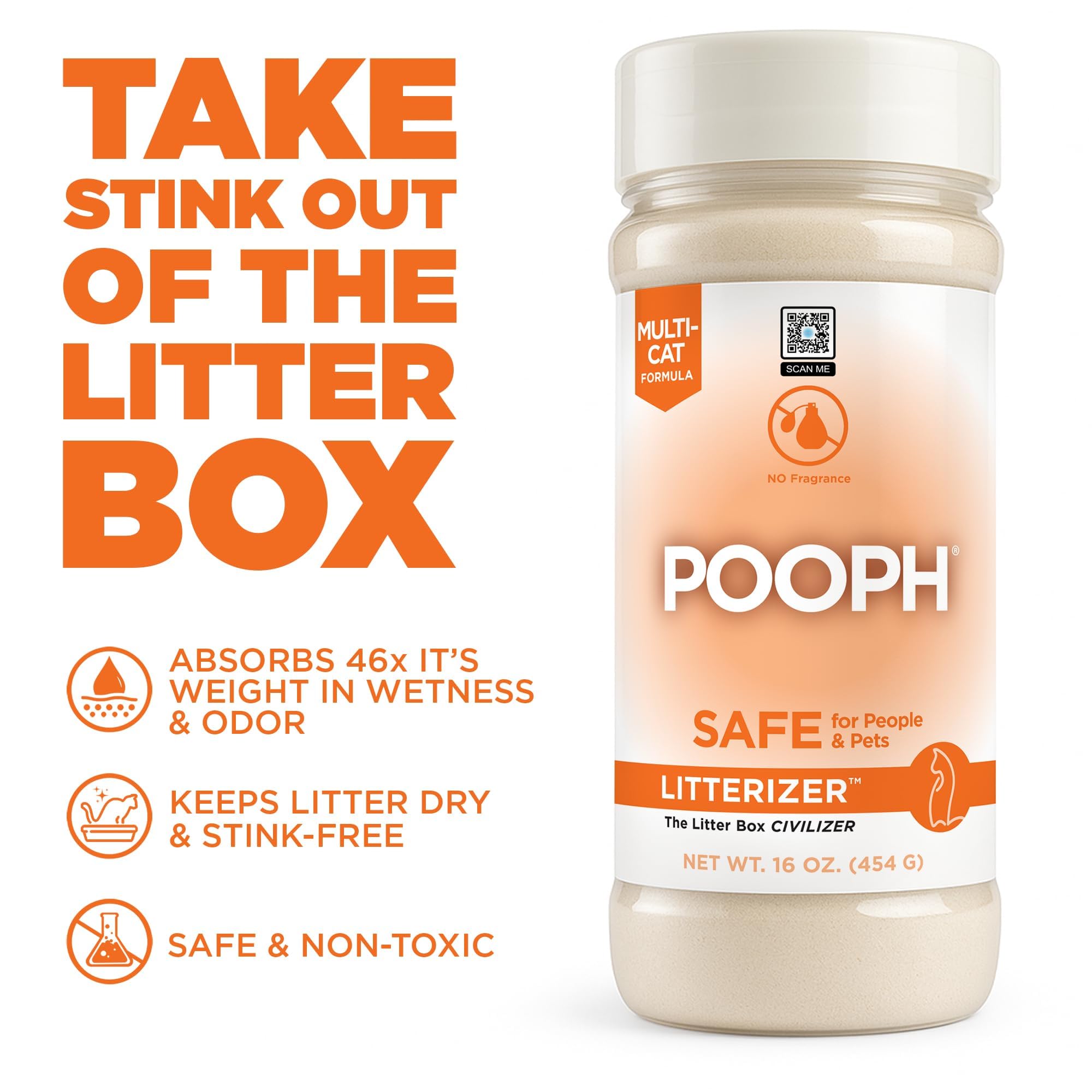 POOPH Litterizer absorcion-humedad-olor reduce olores y humedad en la caja de arena.