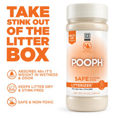 POOPH Litterizer absorcion-humedad-olor reduce olores y humedad en la caja de arena.