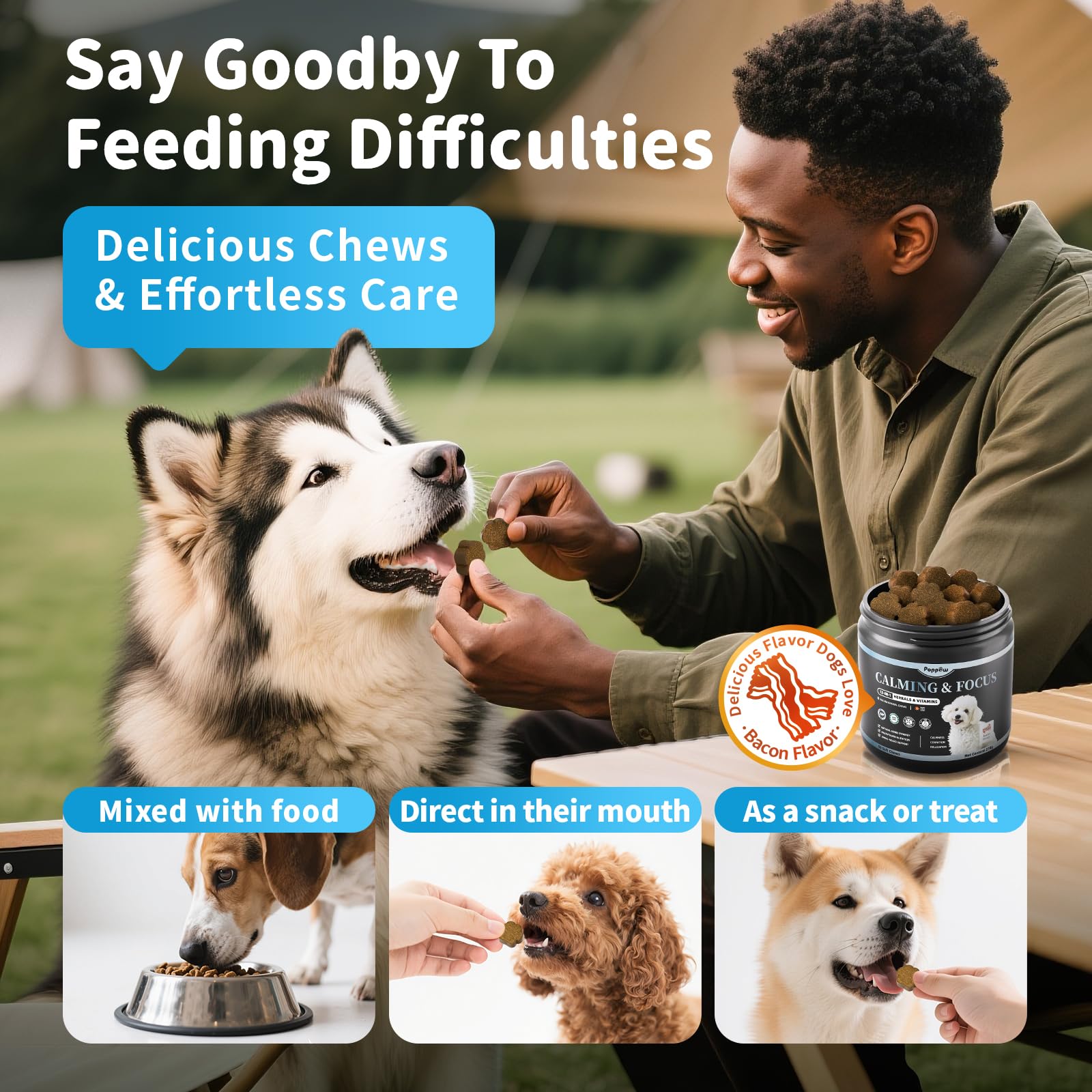 POPPAW Premios calmantes, ideales para viajes con perros.