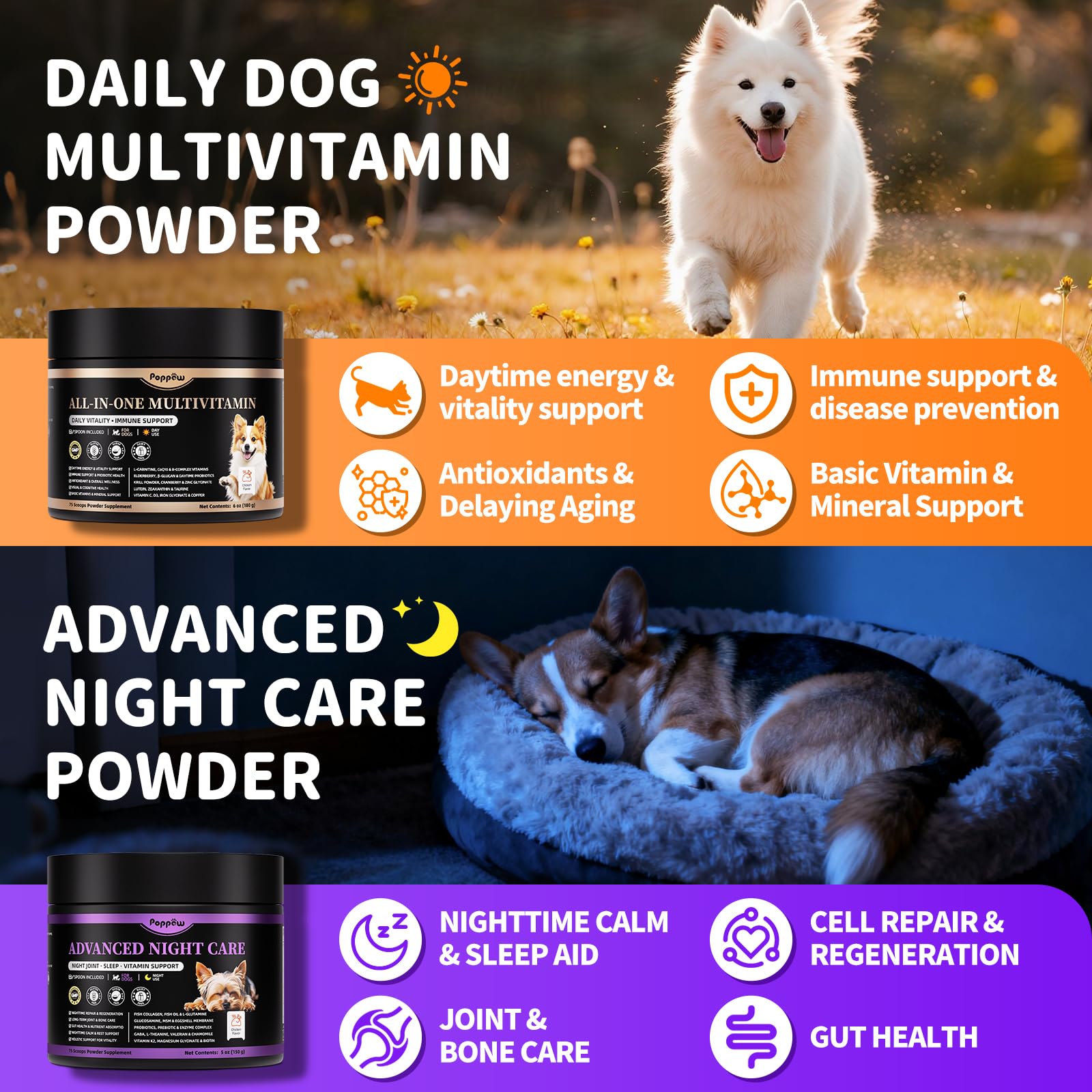 POPPAW sabor pollo polvo para perros, mejora la palatabilidad al mezclar con comida.