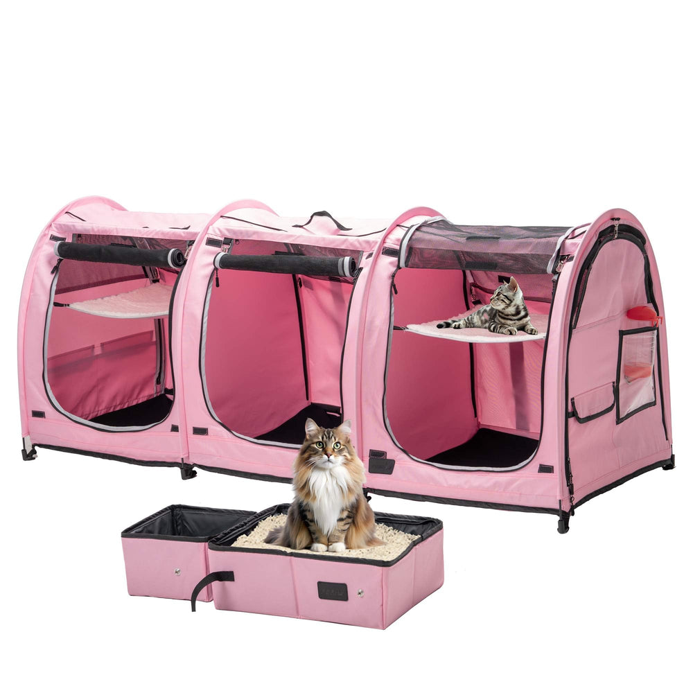 Porayhut jaula para gatos con tres compartimentos plegables para viaje cómodo