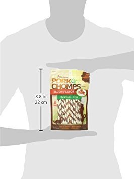 Pork Chomps Bacon Twists, textura crujiente, snack duradero para perros pequeños.