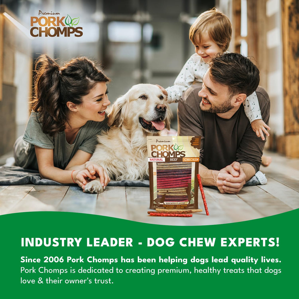 Pork Chomps marca de confianza desde 2006, calidad premium para perros.