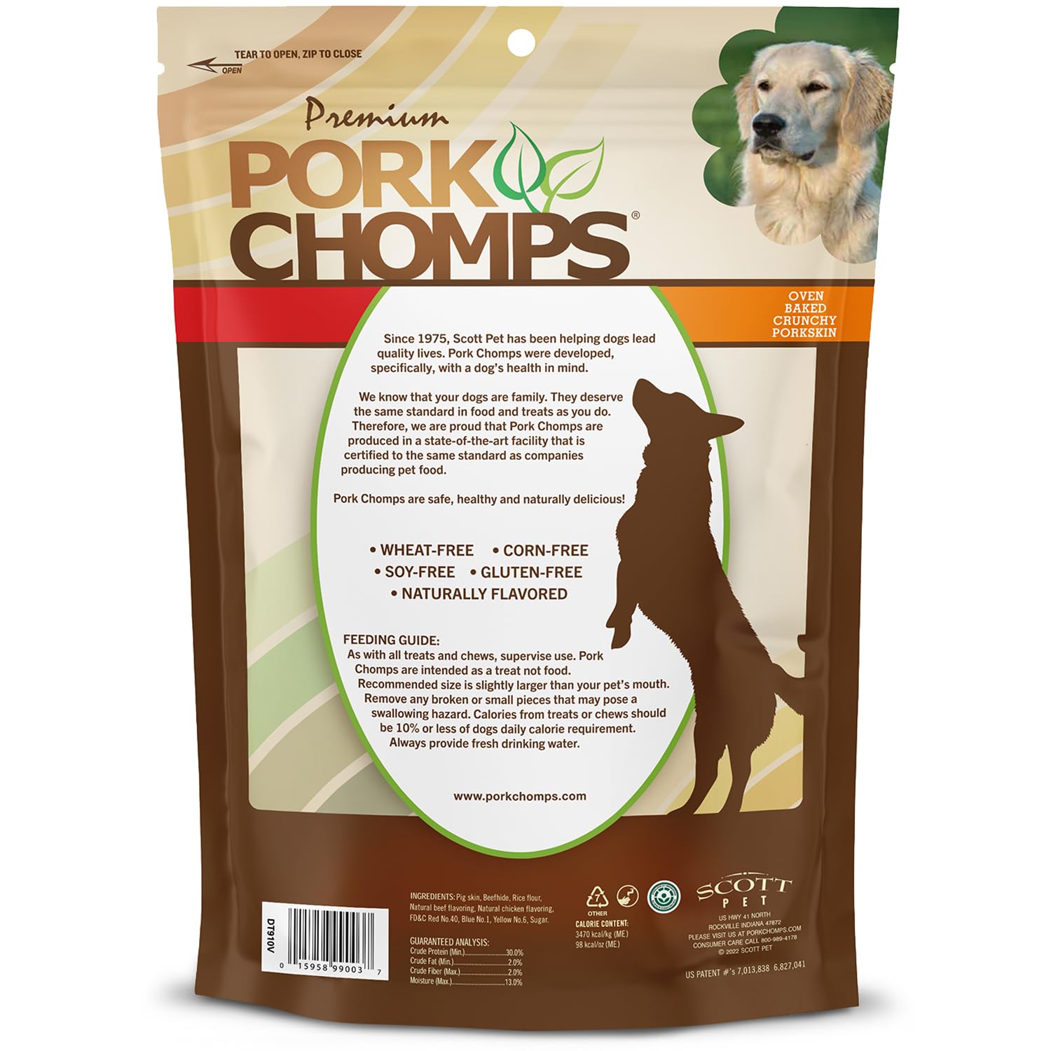Pork Chomps proceso patentado reduce grasa en un 70%, opción más ligera.
