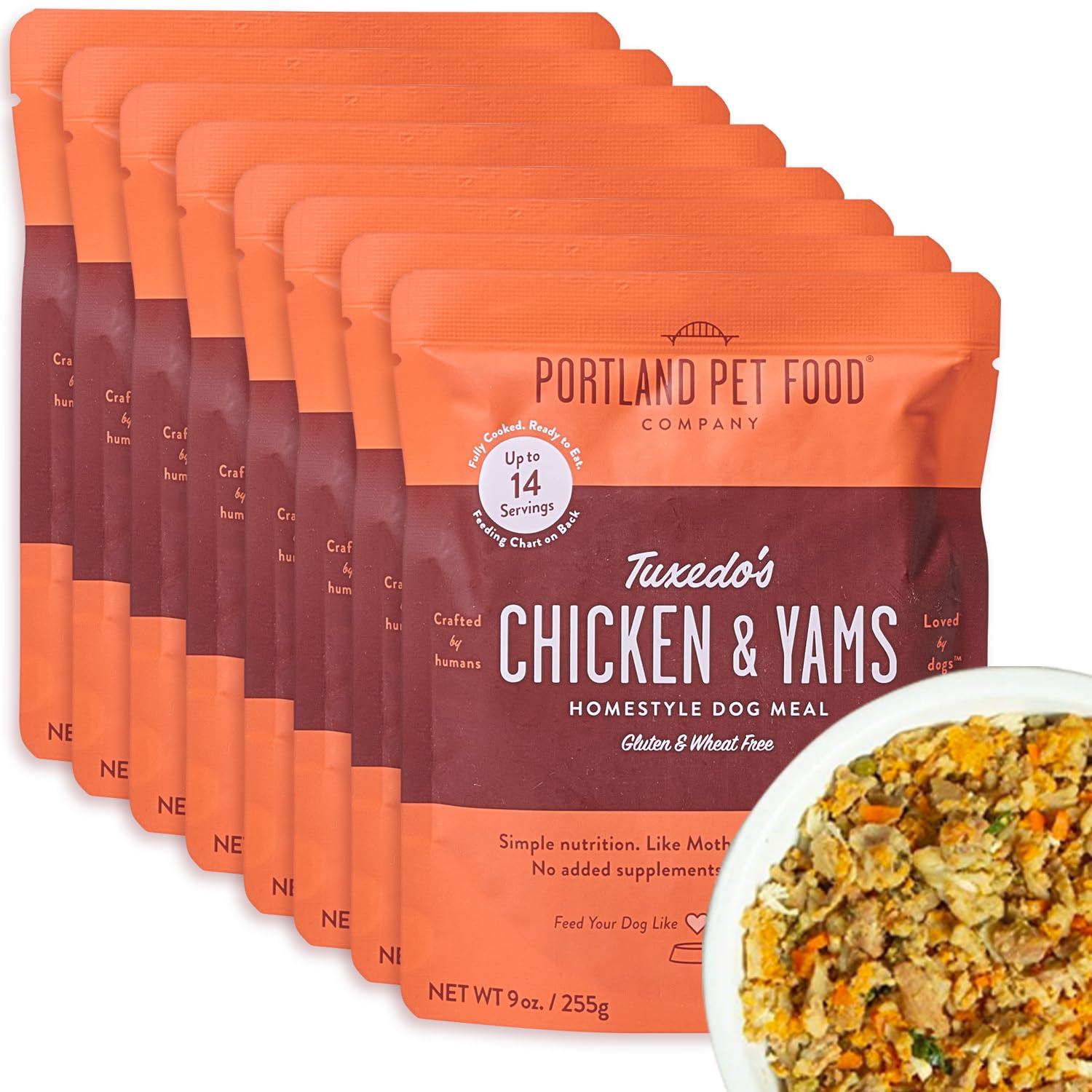 Tuxedo’s pollo y boniatos, porción principal para la dieta diaria del perro