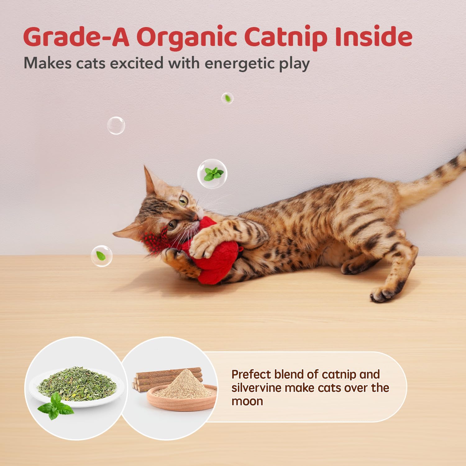 Potaroma bolsa de catnip SilverVine abierta para añadir fragancia y emoción al juego