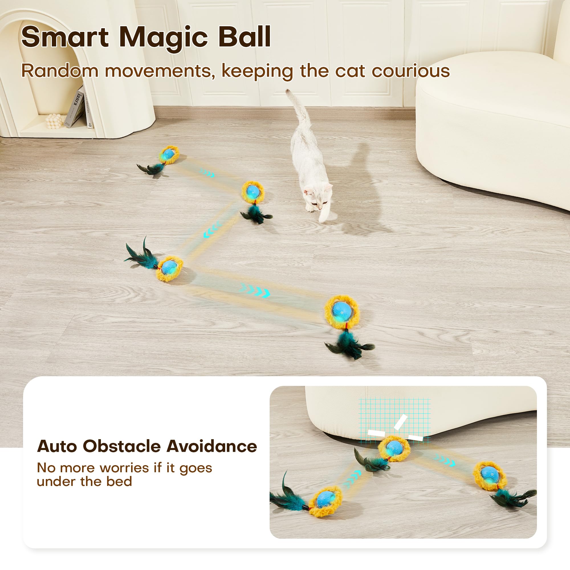 Potaroma bola con sonidos chirriantes, estimulación sensorial para gatos activos.