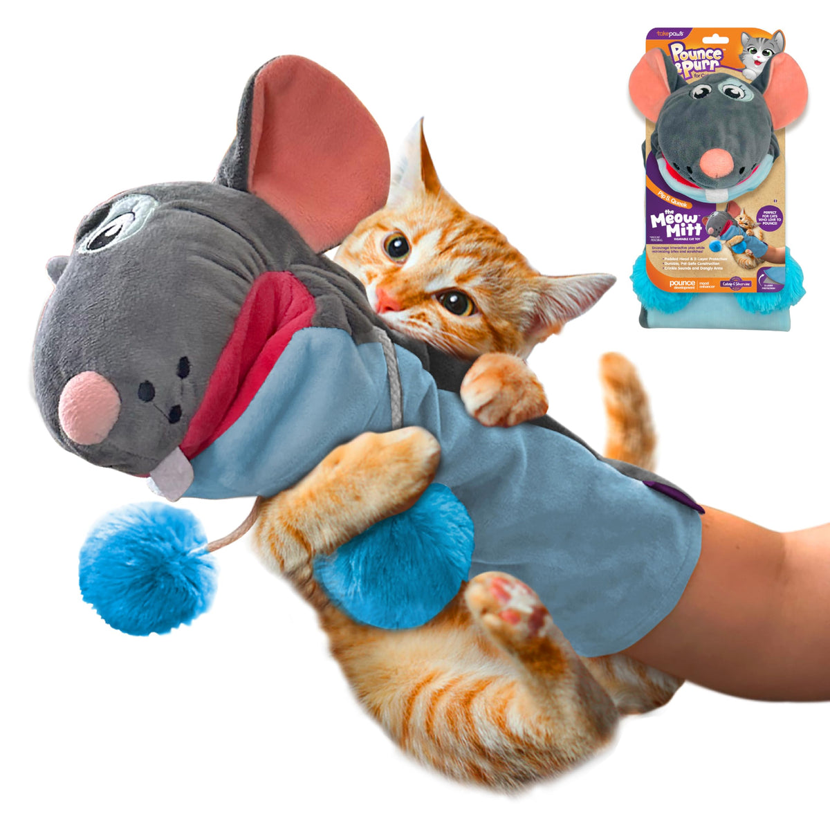 Pounce & Purr Meow Mitt: diseño ergonómico para juego cercano y cómodo.