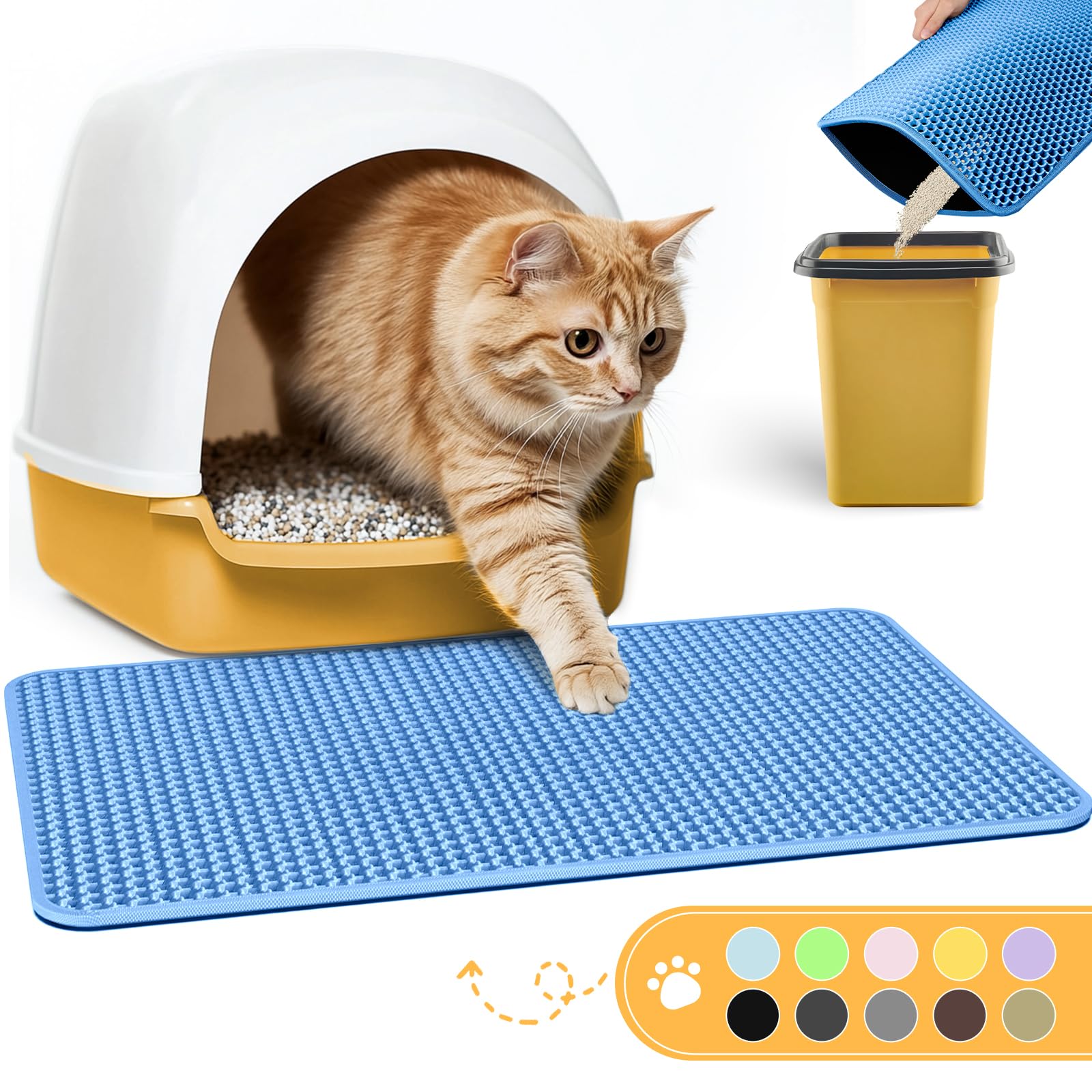 Powools alfombrilla para arena de gato, vista de la entrada, atrapa la arena de las patas.