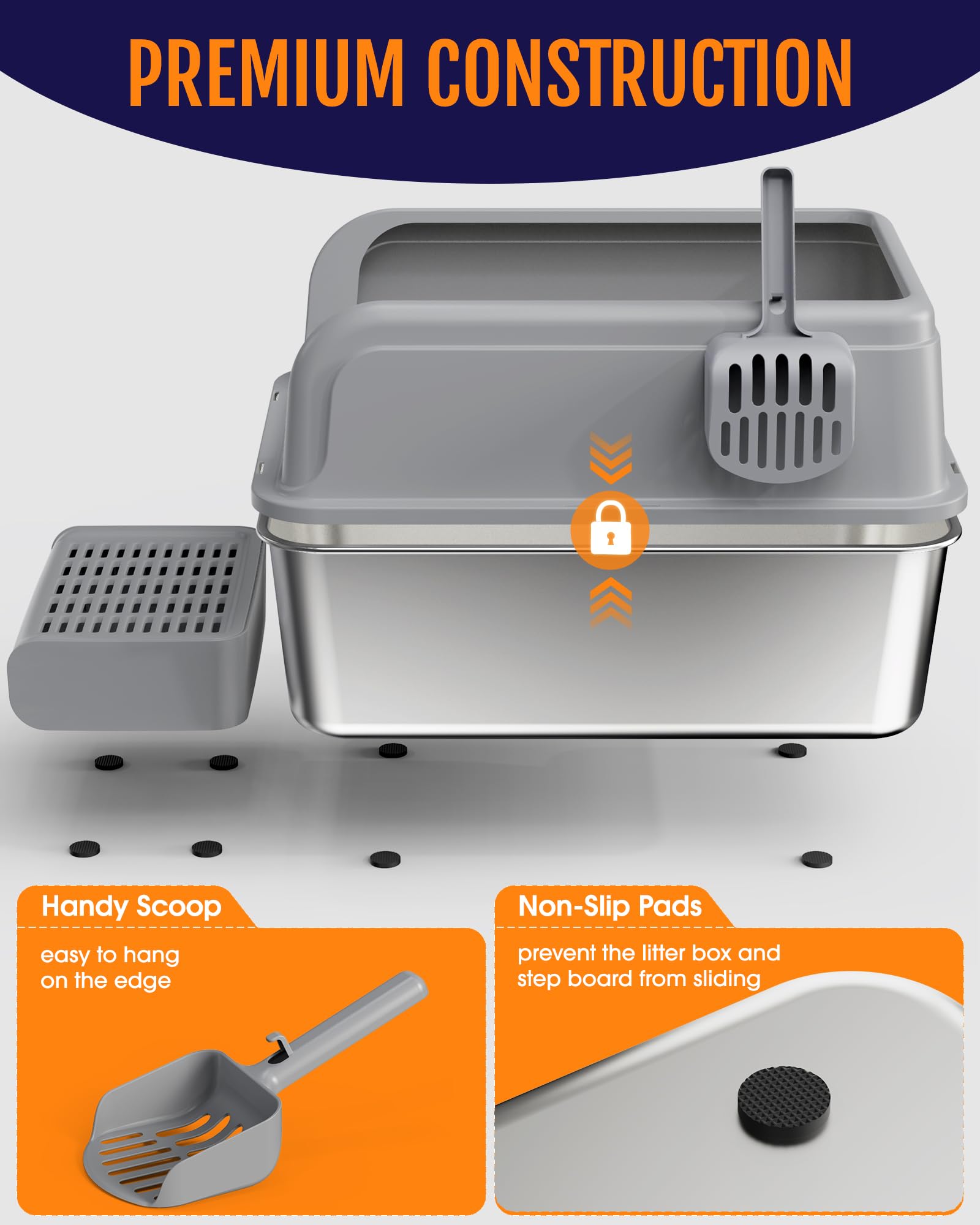 Powools caja de arena inoxidable, entrada superior para facilitar el alcance y la limpieza.