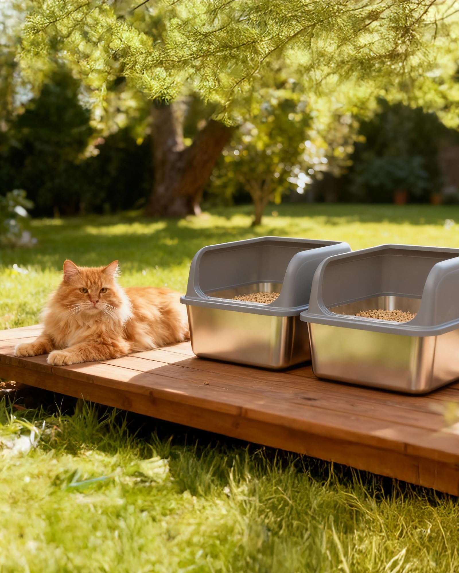 Powools caja de arena para gatos en acero inoxidable, ensamblaje rápido.