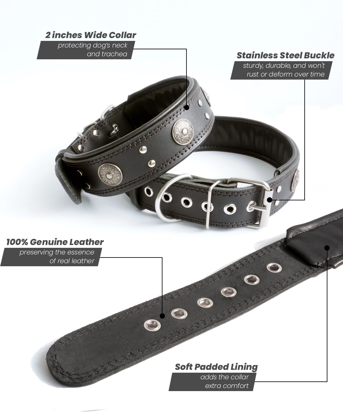 PP COLOR collar-perro-cuero-forro-suave ofrece confort diario.