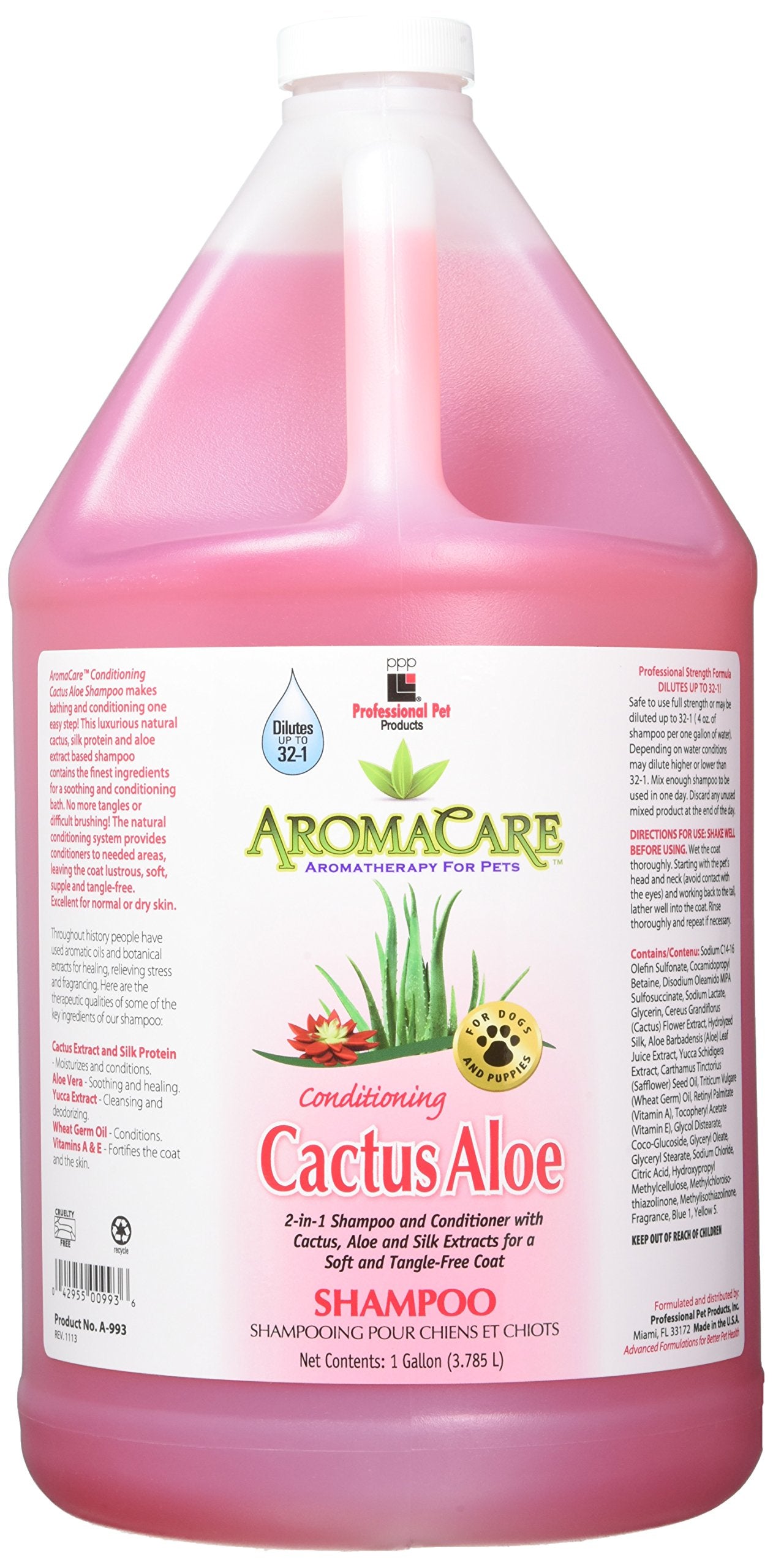 PPP AromaCare champú cactus para perros, espuma densa que facilita enjuague y desenredo