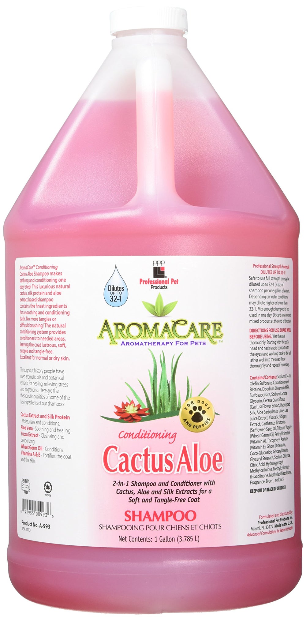 PPP AromaCare champú cactus para perros, espuma densa que facilita enjuague y desenredo