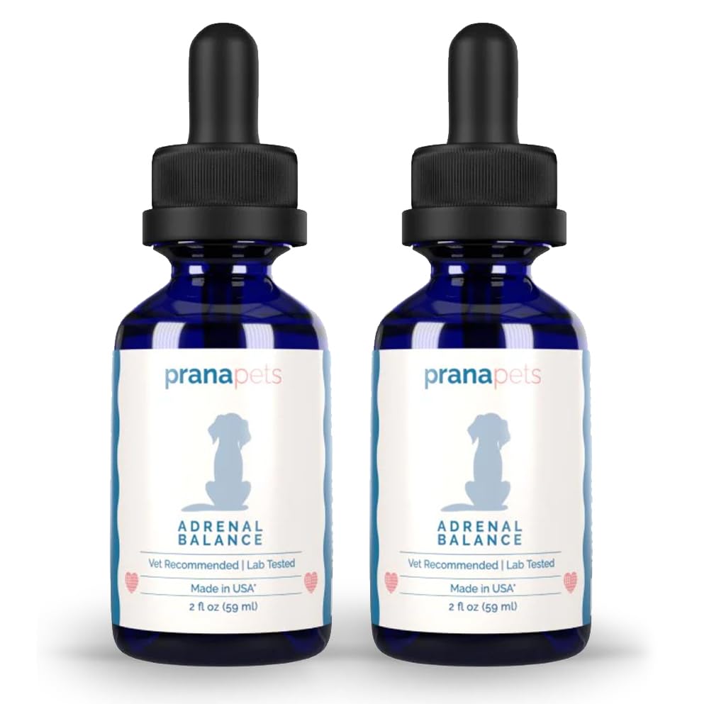 PranaPets Adrenal Balance gotas: administrar fácilmente para apoyar equilibrio hormonal canino.