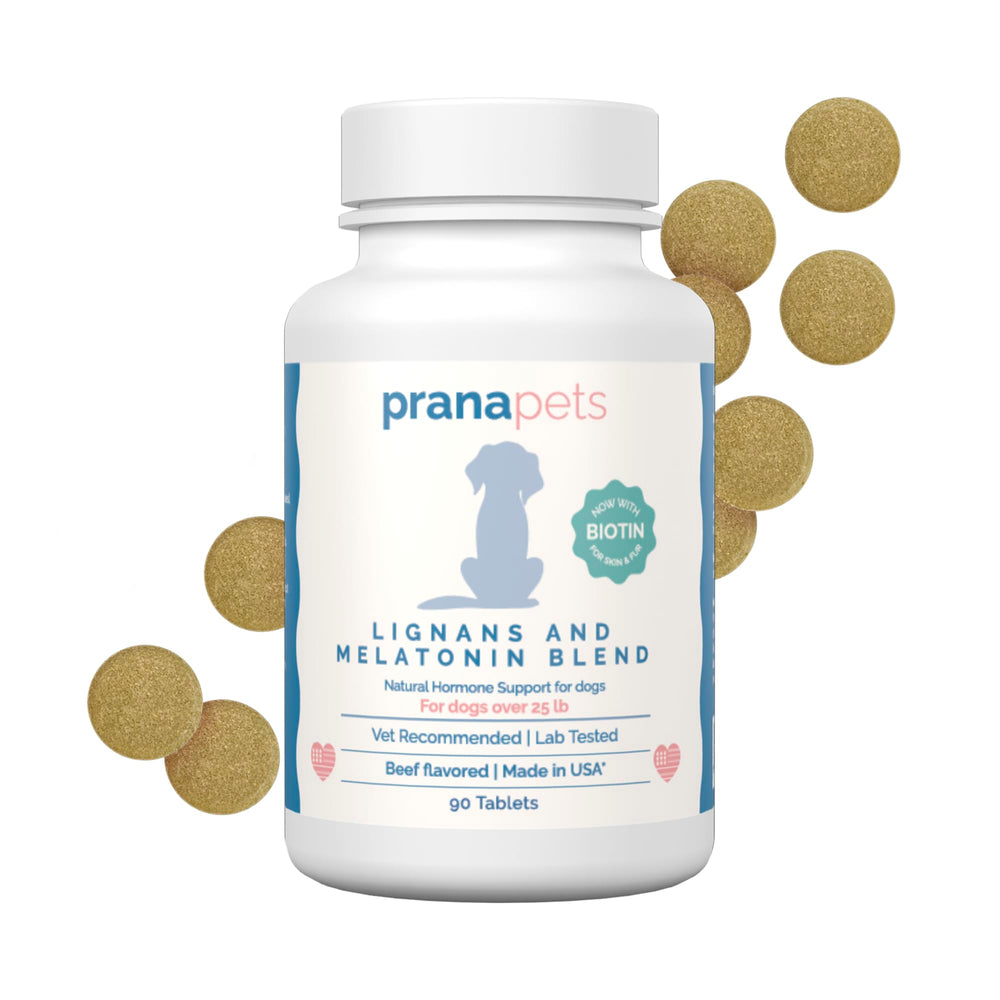 PranaPets lignanos melatonina biotina en botella para apoyar perros grandes