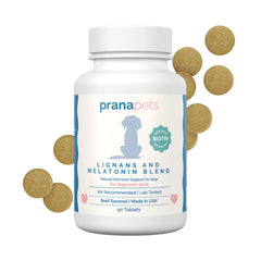 PranaPets lignanos melatonina biotina en botella para apoyar perros grandes